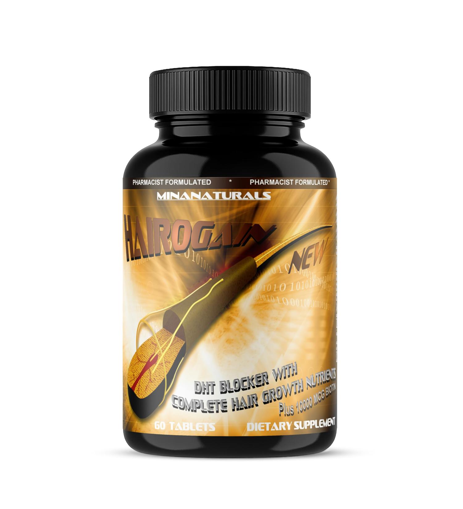 MINANATURALS HAIROGAIN DHT Blocker. Support Hair Growth. 10000 mcg Biotin Collagen & Hair Vitamins Added. Help Decrease Hair Loss and Baldness. 60 Tablets - Buy Online on GoSupps.com