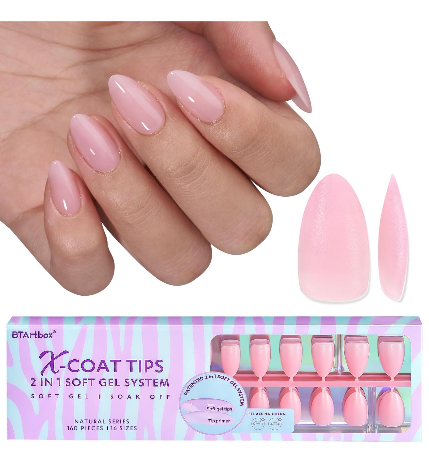 BTArtbox XCOATTIPS Short Almond Press On Nails - Natural Pink Gel False Nails Soak Off Acrylic Extensions for DIY Nail Art & Halloween Gifts - Buy Online on GoSupps.com