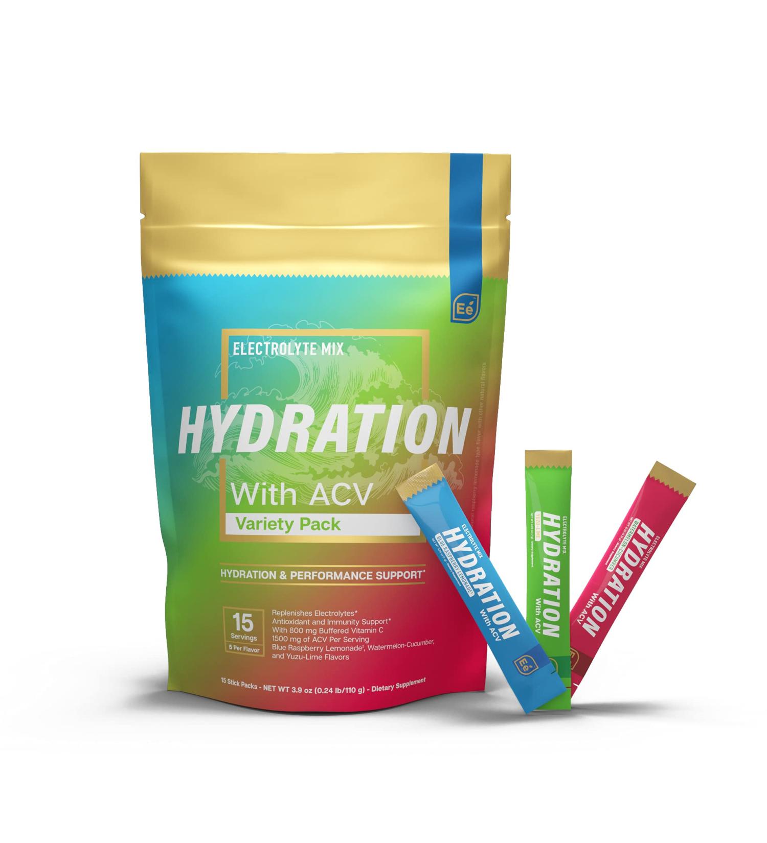 Essential Elements Hydration Powder Packets Variety Pack - Sugar Free Electrolyte Drink Mix with ACV & Vitamin C - 15 Stick Packs - Buy Online on GoSupps.com