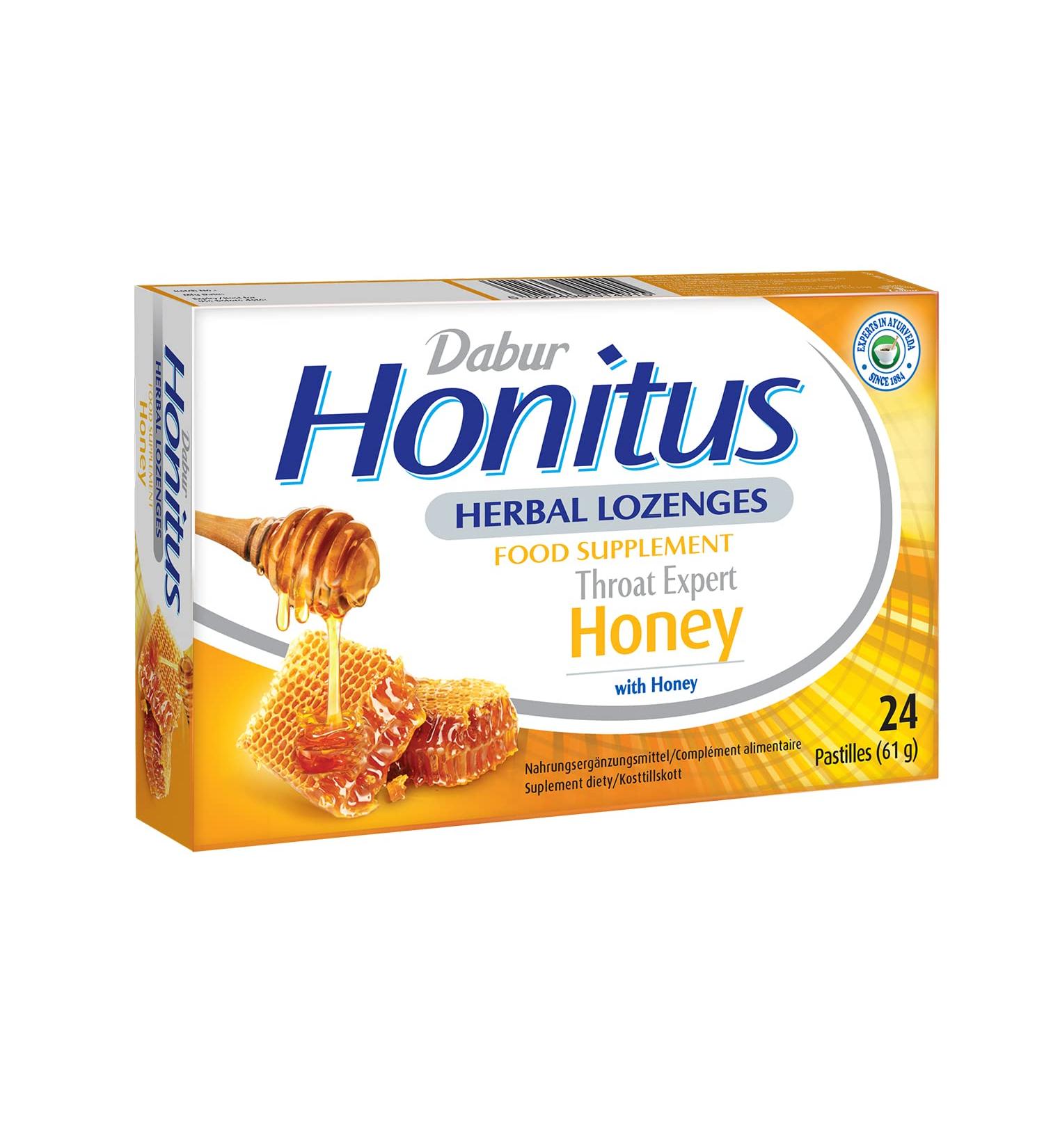 Dabur Honitus Herbal Lozenges - 24 Lozenges | Soothing Honey Flavor for Cough & Sore Throat Relief - Buy Online on GoSupps.com
