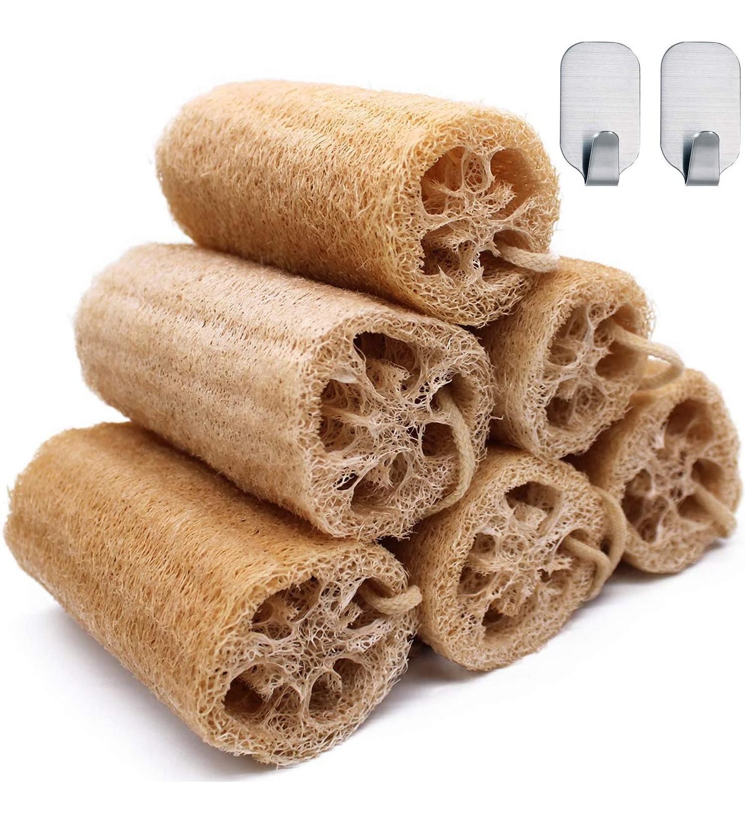Organic Natural Bath Loofahs 6 Pack for Men and Women - Exfoliating Body Scrubber Sponges for Deep Cleaning - Includes 2 Wall Hooks - Buy Online on GoSupps.com