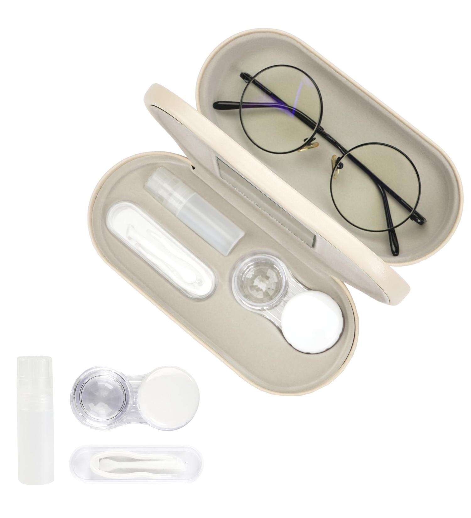 Shop Durable 2-in-1 Eyeglass & Contact Lens Case - Portable Double-Sided E-Beige | International Shipping Available - Buy Online on GoSupps.com