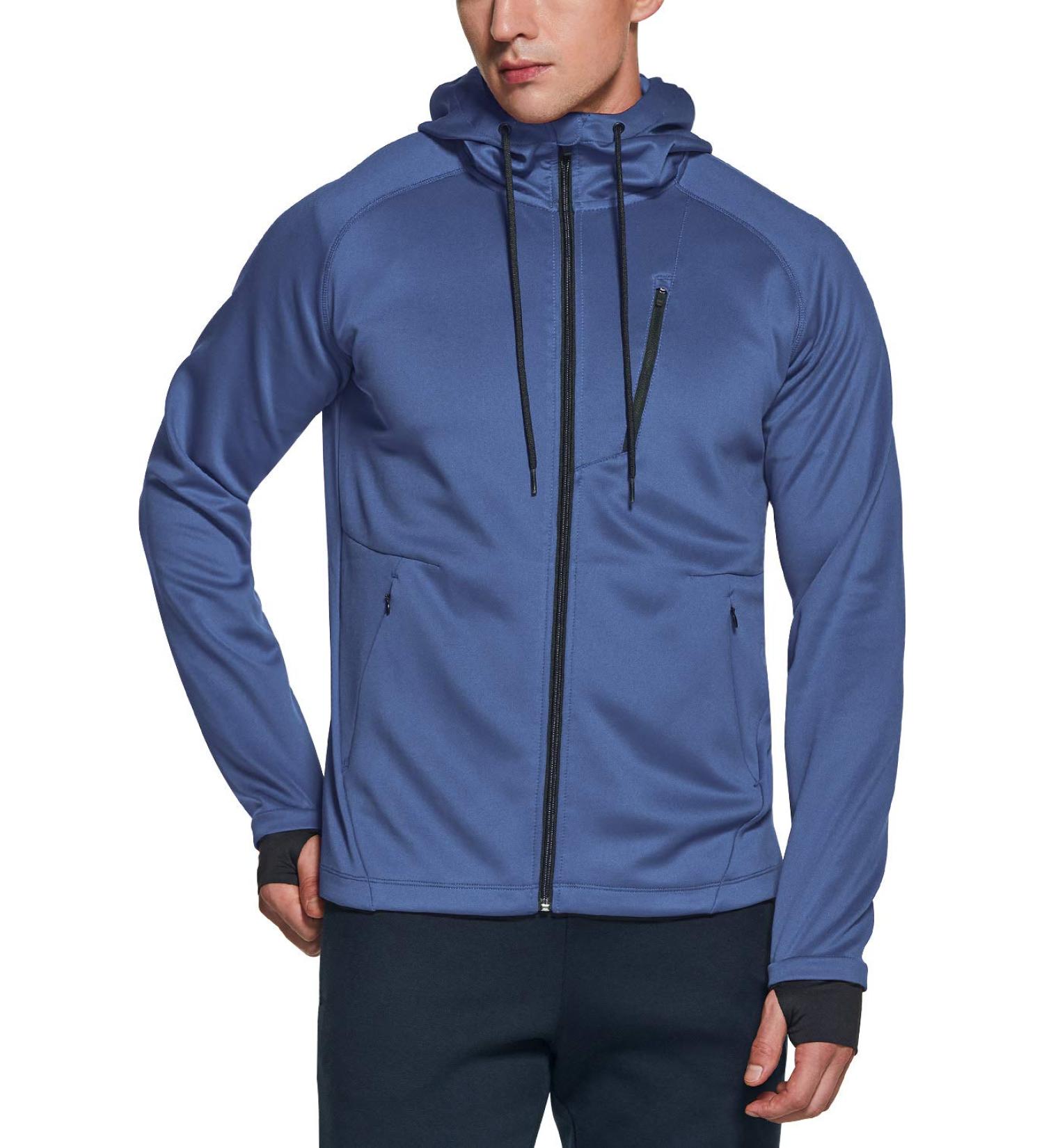 TSLA Men's Full Zip Hoodie Jacket - Lightweight Performance Training Jacket - Dusty Blue - Size Medium - Buy Online on GoSupps.com