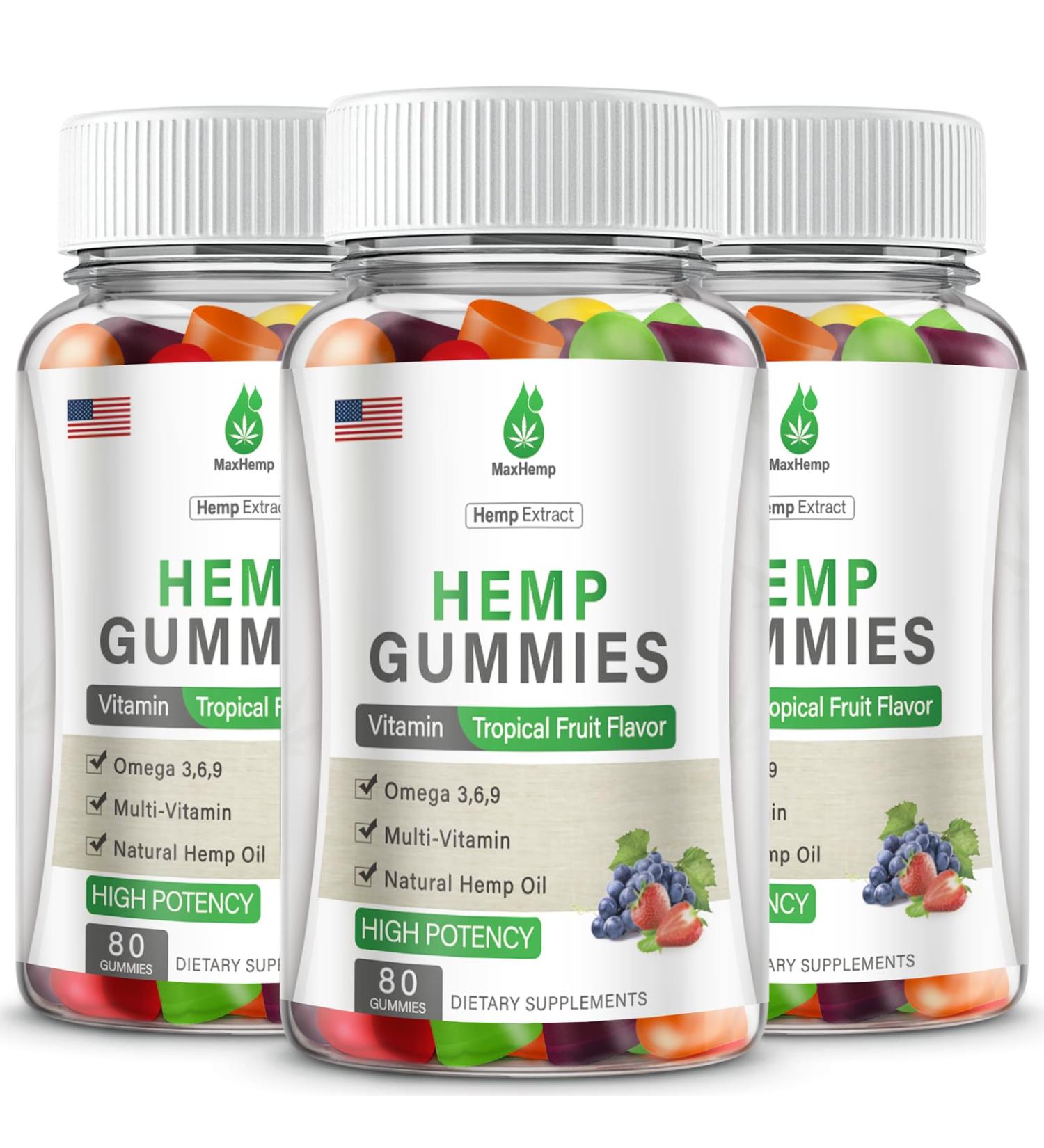 3 Packs Hemp Gummies for Pain, Sleep, Anxiety - Hemp Gummy with Pure H mp Oil Extract Vegan Bear Candy - Buy Online on GoSupps.com
