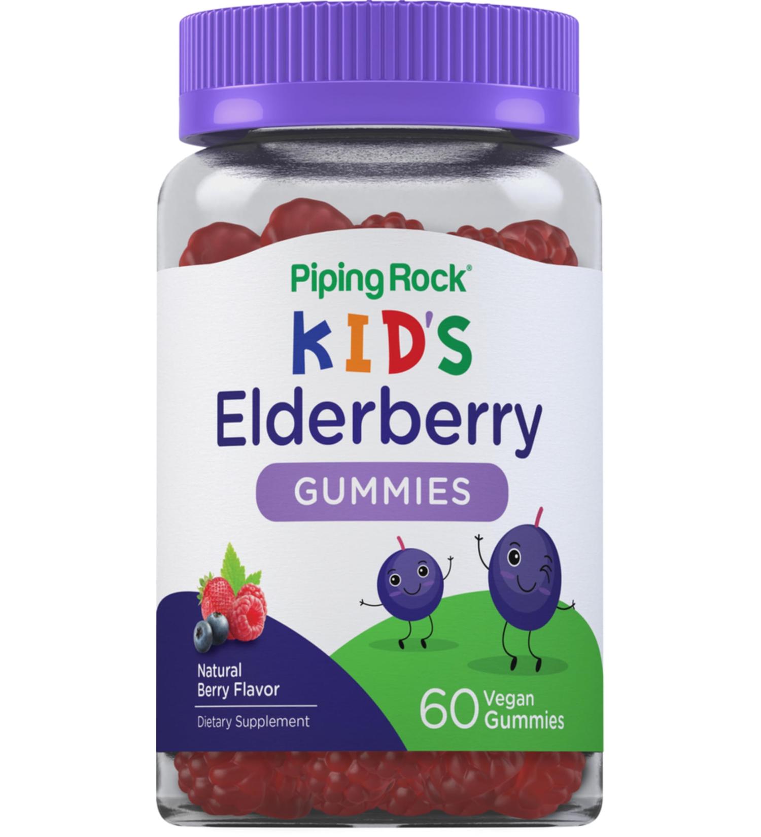Piping Rock Kids Elderberry Gummies | 60 Count | with Vitamin C and Zinc | Berry Flavor Vitamins | Vegan Non-GMO Gluten Free Supplement - Buy Online on GoSupps.com