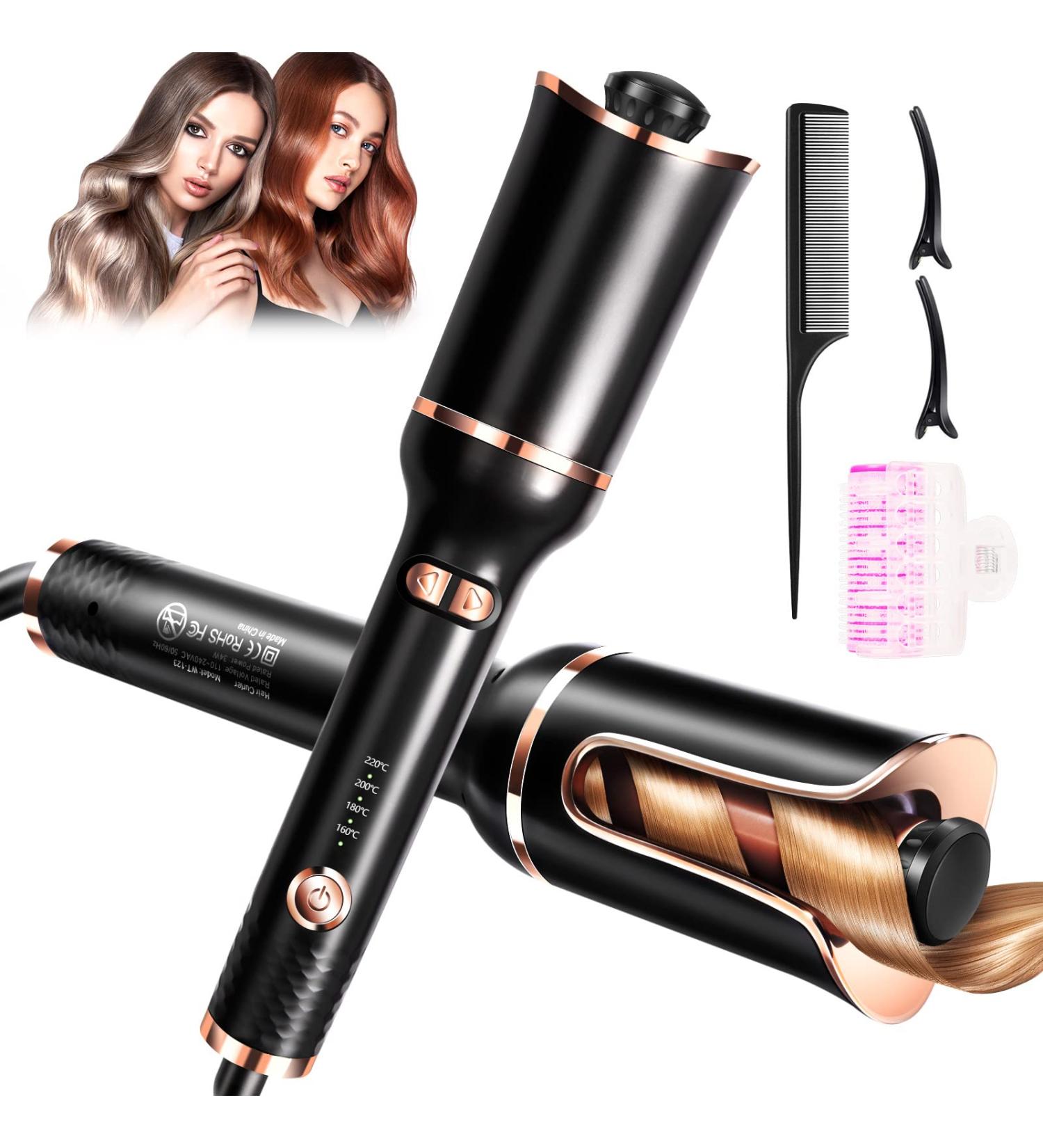Professional Automatic Curling Iron with Large Slot, Adjustable Temperature and Timer - Dual Voltage Rotating Hair Styler with Auto Shut-Off - Buy Online on GoSupps.com