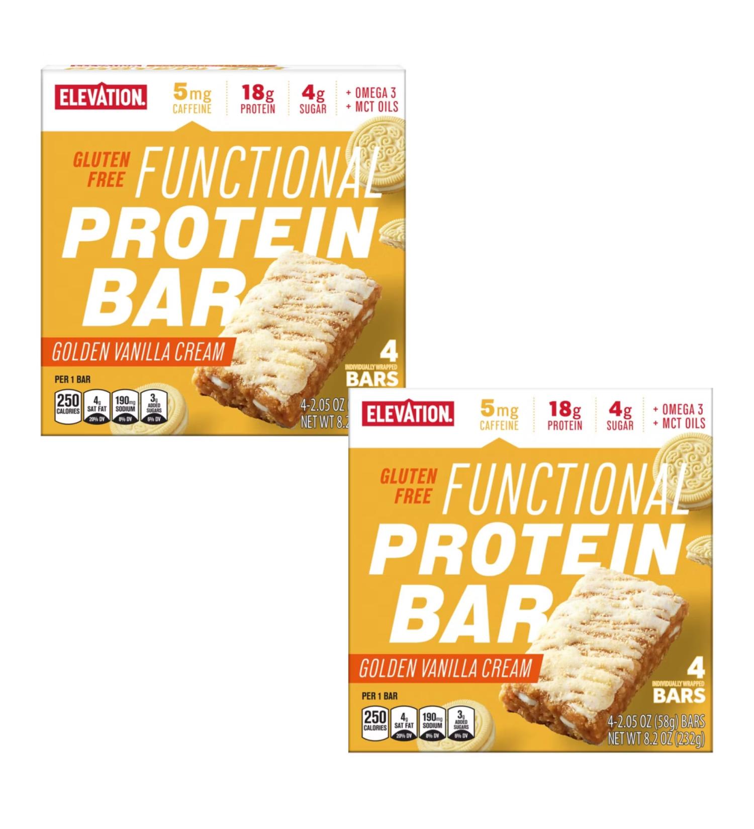2 PACK DELICIOUS Functional Protein Bar 4 Bars Golden Vanilla Flavor Gluten Free 19g Protein MCT & Omega-3 Oils for Focus Guarana Caffeine for Energy Fortified with Essential Vitamins & Minerals  - Buy Online on GoSupps.com