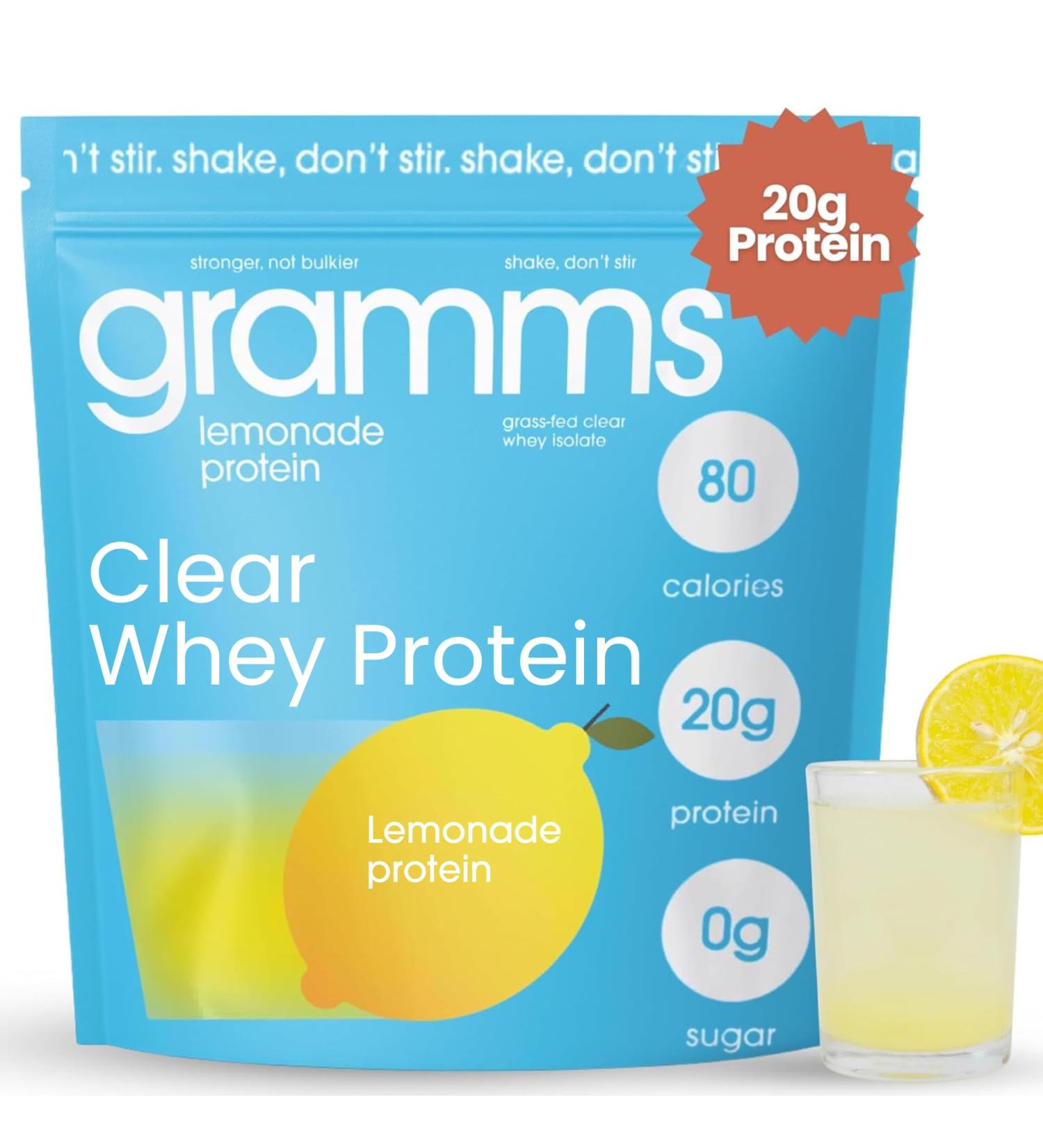 GRAMMS Clear Protein Powder 20G Protein for Women & Men | Lactose Free Grass-Fed Whey Isolate Gluten Free Zero Sugar Gut Friendly Non-Bloating (Lemonade-18 Servings) Lemonade 1.01 Pound (Pack of 1) - Buy Online on GoSupps.com