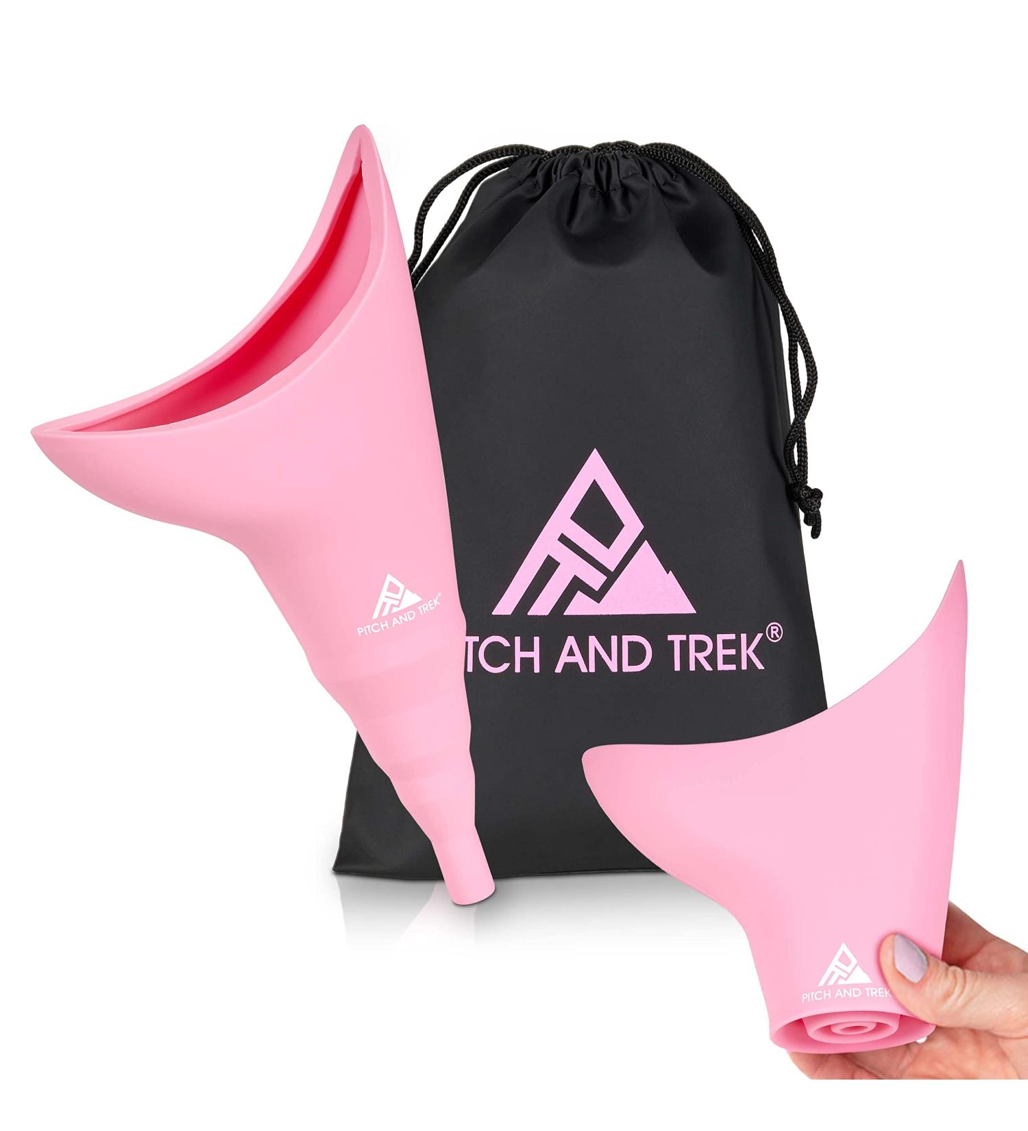 Pitch and Trek Female Urination Device - Silicone Standing Pee Funnel with Carry Bag for Travel, Road Trip, Festival, Camping & Hiking - Pink - Buy Online on GoSupps.com