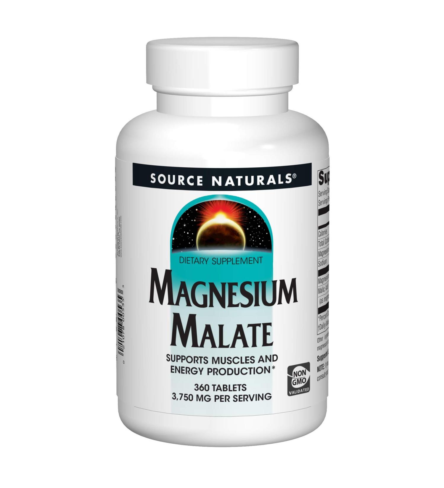 Source Naturals Magnesium Malate 1250 mg - 360 Tablets for Energy & Muscle Support - Buy Online on GoSupps.com