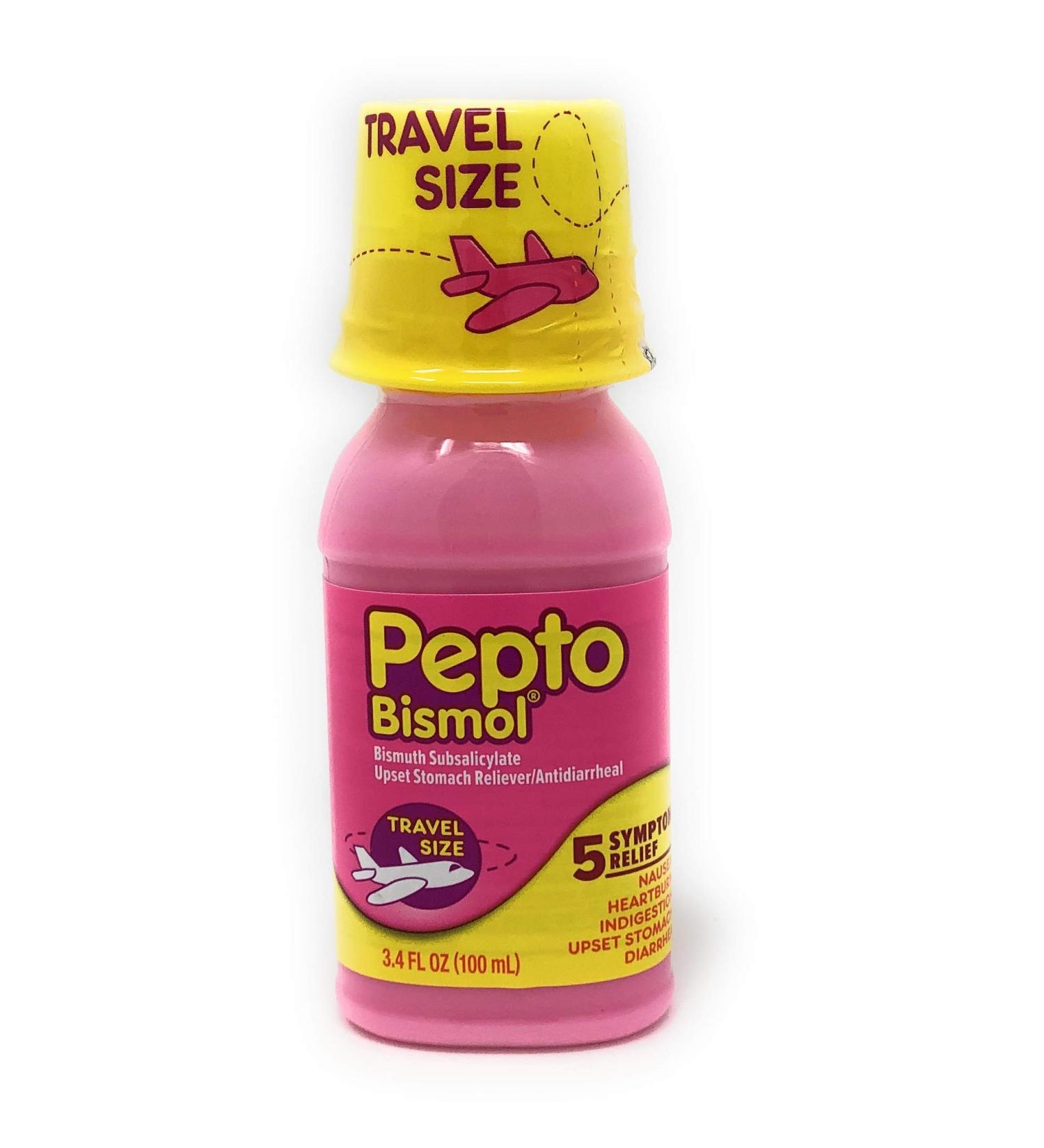 Pepto Bismol Liquid 3.4Oz Travel Size | Nausea, Heartburn, Indigestion Relief - Buy Online on GoSupps.com