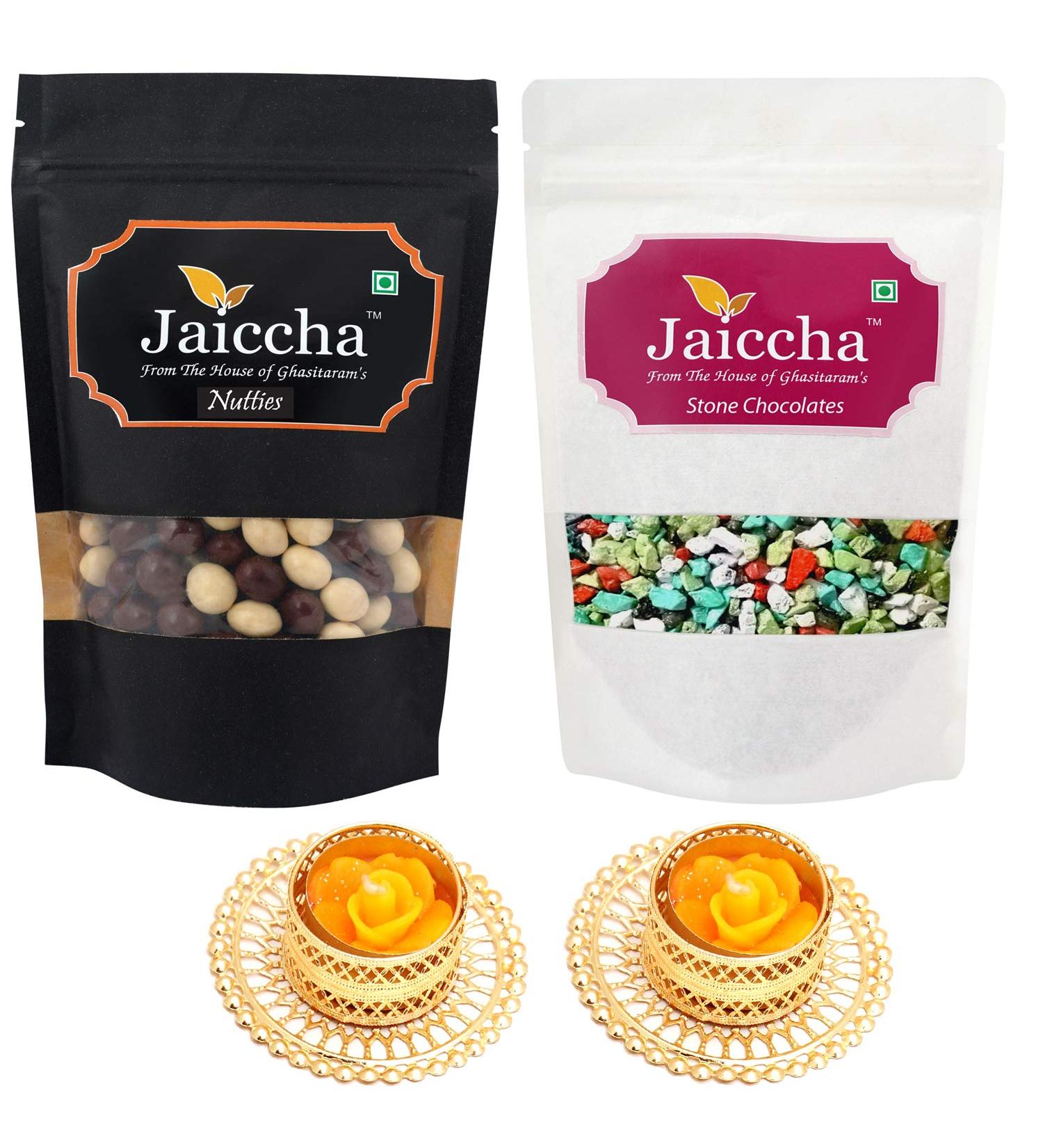 Jaiccha Ghasitaram Diwali Gifts Chocolate - Pack of 2 Nutties and Stone Chocolate Pouches Big 400 GMS with 2 T-Lites - Buy Online on GoSupps.com