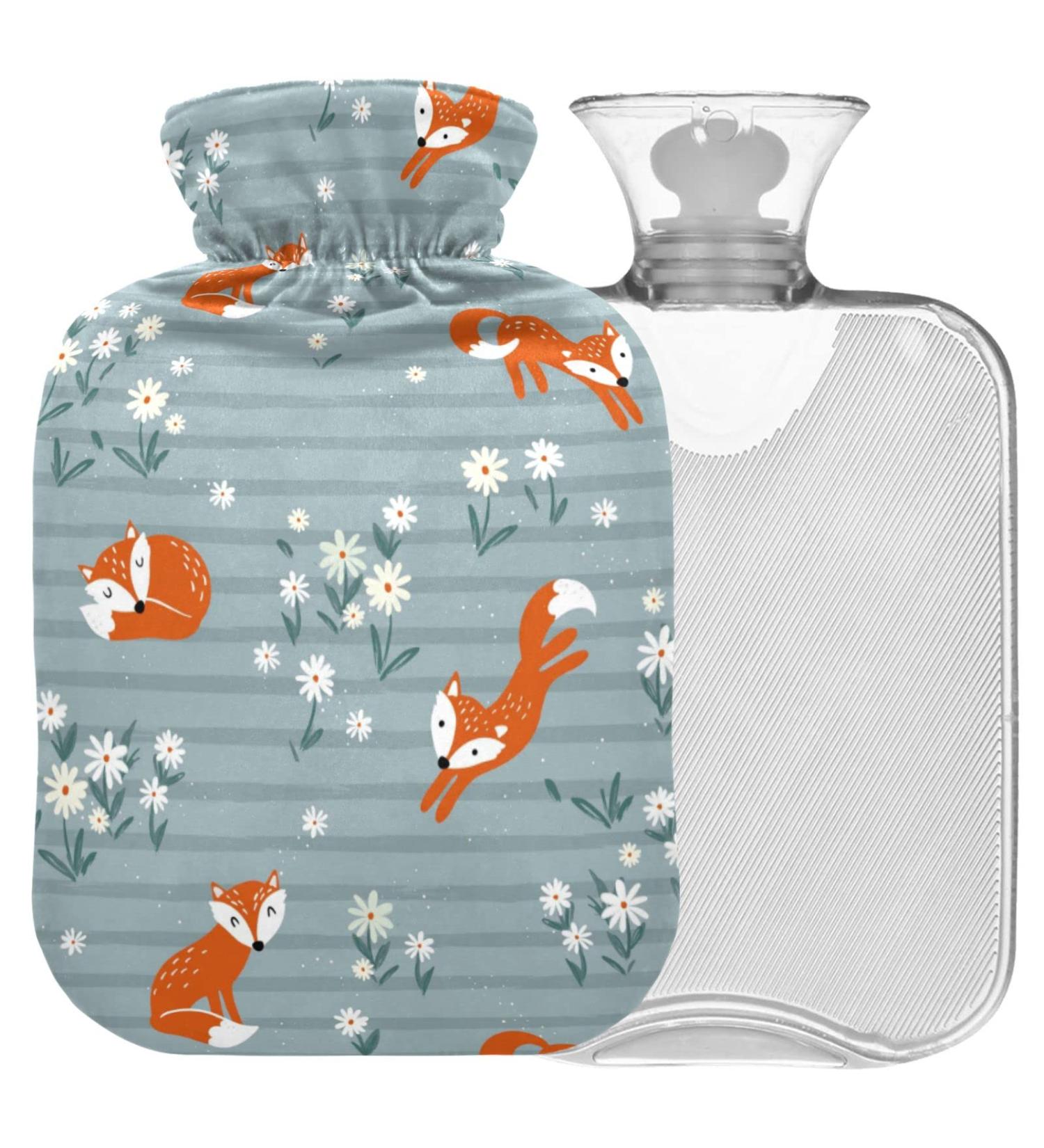 Buy Naanle Striped Flower Fox Hot Water Bottle - 2L Large Waterproof Cover for Heat & Cold Therapy - Perfect for Pain Relief & Comfort - Buy Online on GoSupps.com