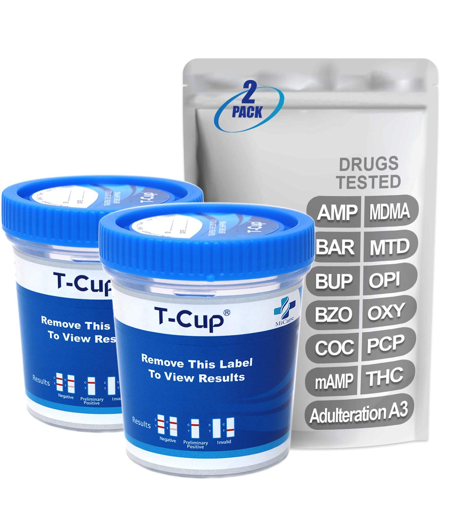 MiCare 12-Panel Drug Test Cup with A3 - Pack of 2 | MI-TDOA-6124A3 | THC, OPI, COC, AMP, BZO, MDMA, MTD, OXY, PCP, BAR, mAMP - Buy Online on GoSupps.com