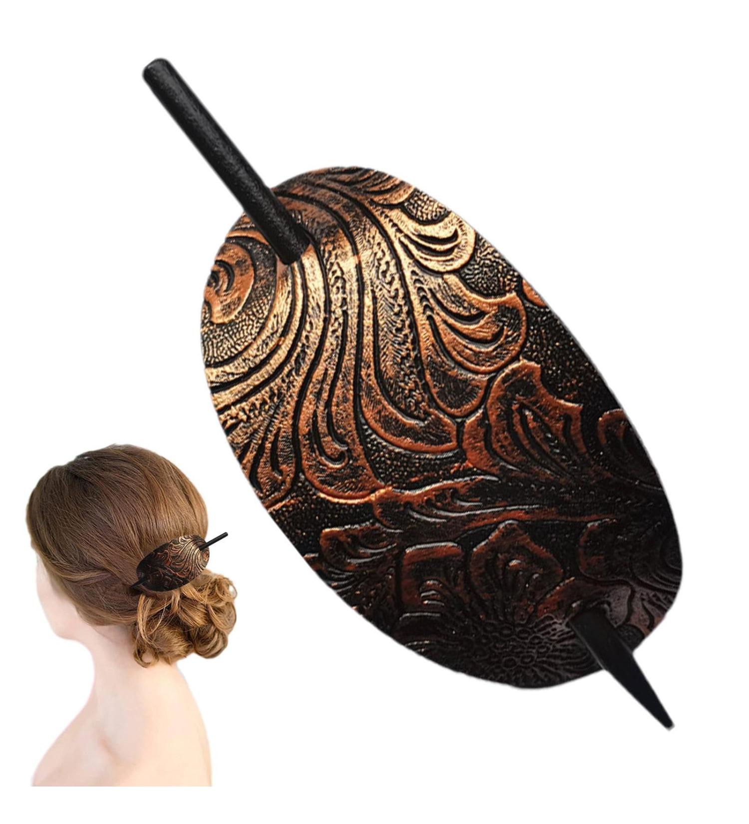 Leather Hair Barrettes Oval Shape Hair Clips With Stick Hair Slider Pin Ponytail Holder Hairpin Hair Accessories For Women And Girls Long Hair 12.5x5 Cm copper - Buy Online on GoSupps.com