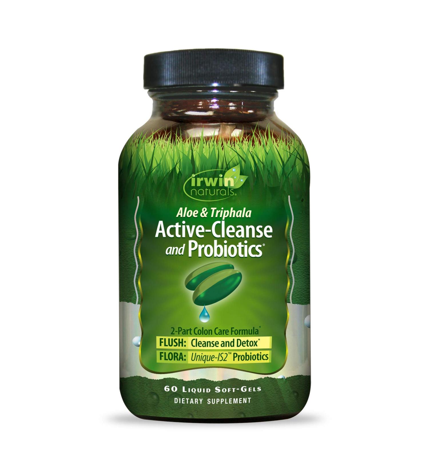 Irwin Naturals Aloe & Triphala Active-Cleanse & Probiotics - 60 Liquid Soft-Gels | Digestive Health Supplement - Buy Online on GoSupps.com