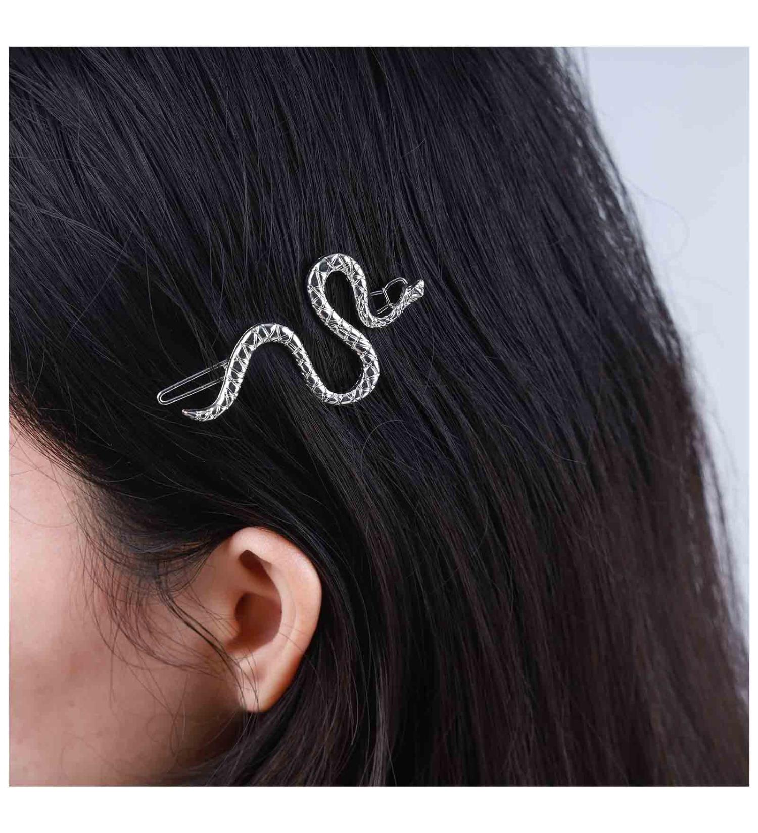 Allereya Vintage Snake Hair Clip Barrette Serpent Hair Pin Barrette Punk Medusa Side Hair Clip Barrette Bobby Pin Silver Snake Head Clip Headwear Hair Accessories for Women and Girls (Silver) - Buy Online on GoSupps.com
