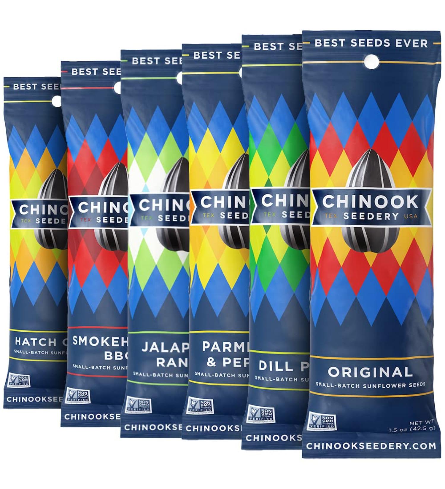 Chinook Seedery Roasted Sunflower Seeds Sampler Pack - 6 Flavors, 1.5 oz (Pack of 6) | Keto-Friendly Snacks, Gluten-Free & Non-GMO - Buy Online on GoSupps.com