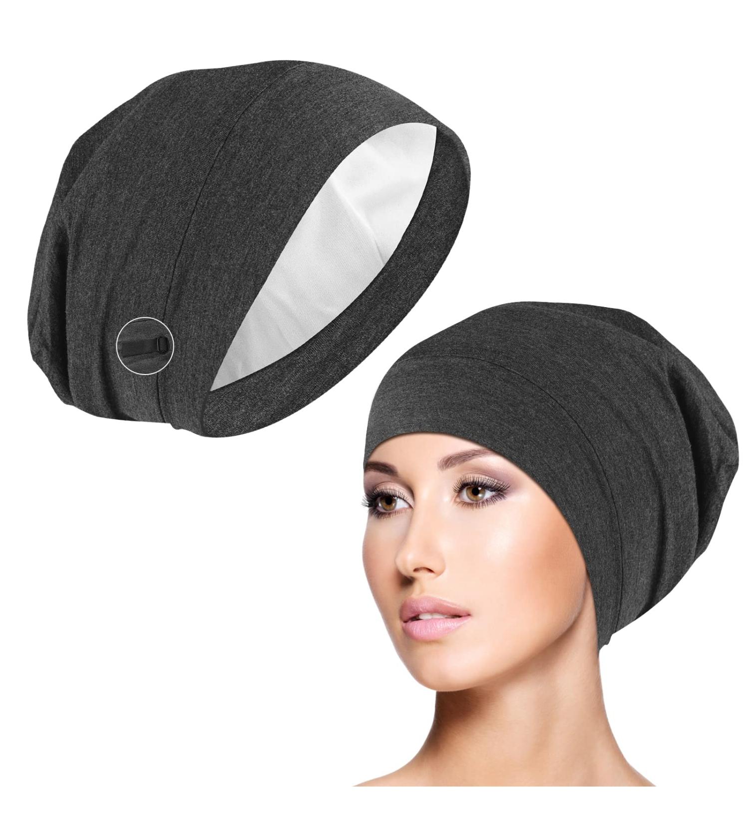 Silk Bonnet Sleep Cap with Satin Lining for Medium Curly Hair - Grey - Buy Online on GoSupps.com