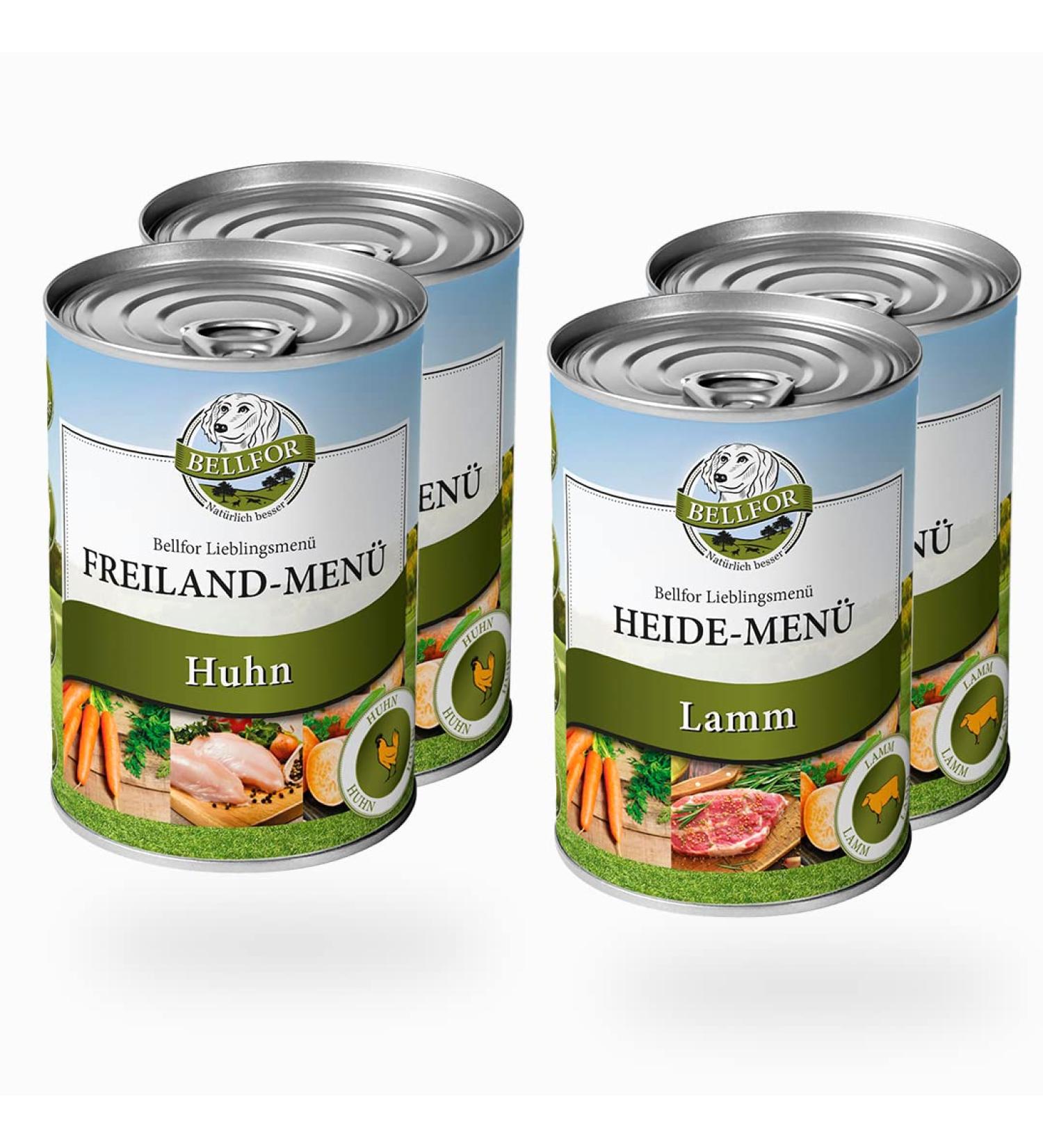 Bellfor Starter Pack 2 x 400 g - Chicken and Lamb - Grain-Free Wet Food for Dogs Selected Meats and Freshly Harvested Vegetables - Buy Online on GoSupps.com