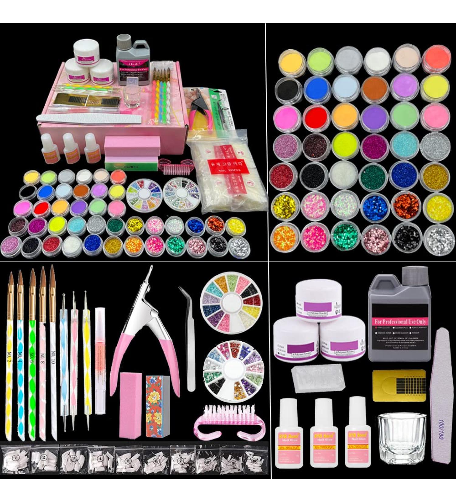 TEEROVA 42 Piece Nail Art Kit - Acrylic Powder, Liquid, Brushes, Glitter, Clippers, Primer, File & Tips Set - Buy Online on GoSupps.com