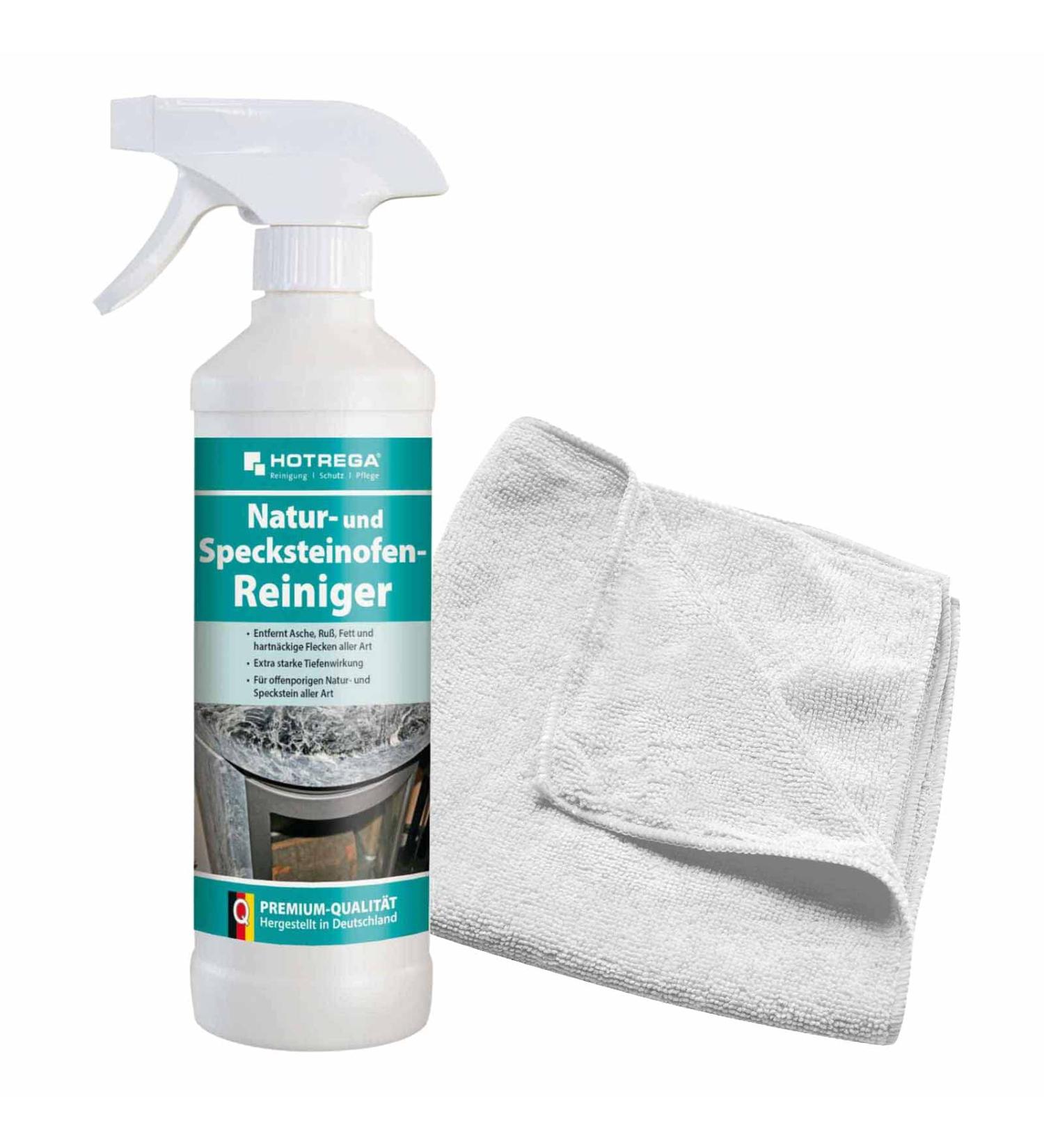 HOTREGA Natural and Soapstone Stove Cleaner 500 ml SET + Microfibre Cloth 40 x 40 cm