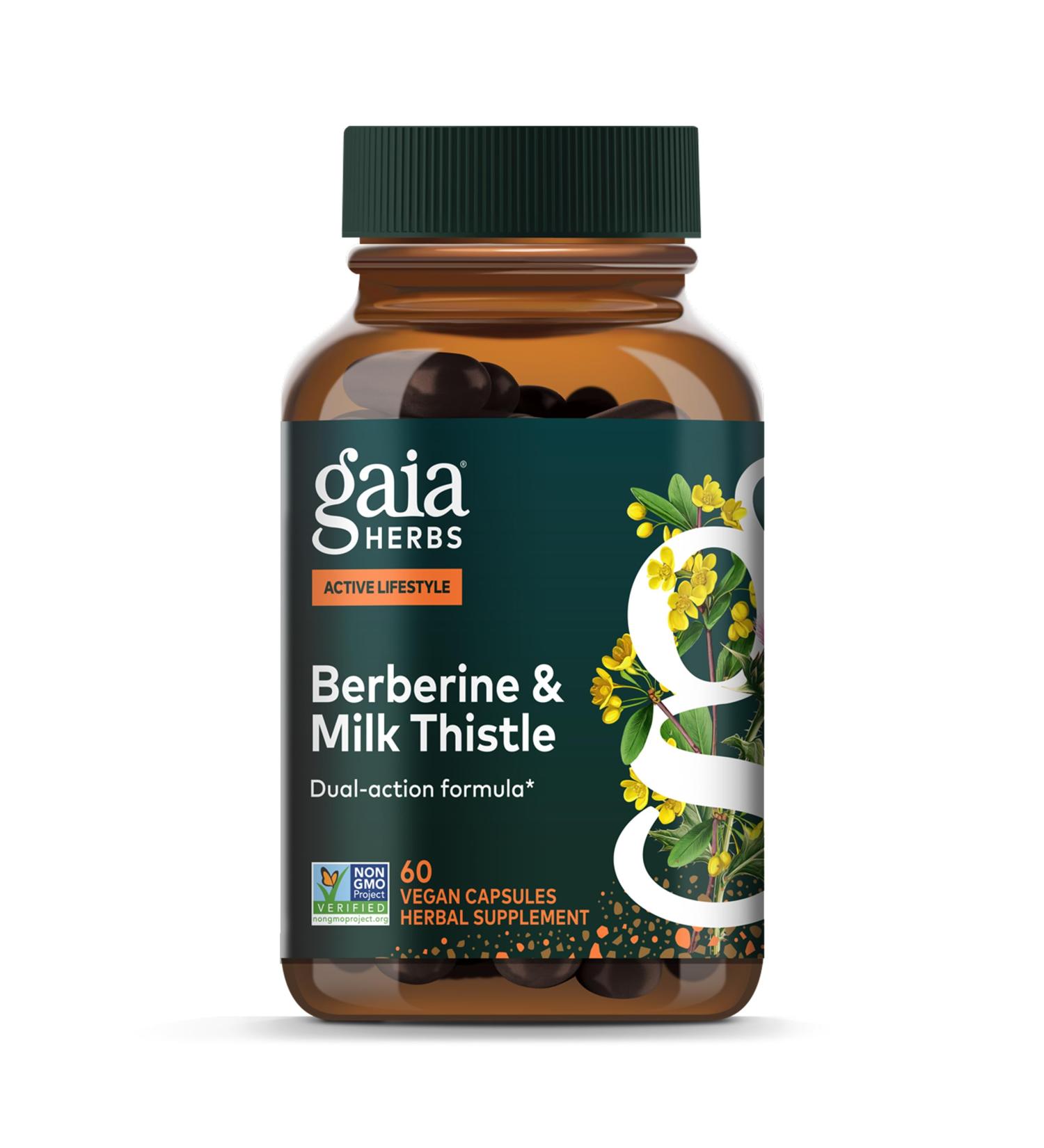 Gaia Herbs Berberine & Milk Thistle - Milk Thistle & Berberine Supplement with Ginger Root - Supports Liver Health* - Vegan Gluten-Free Dairy-Free Non-GMO Project Verified - 60 Capsules - Buy Online on GoSupps.com