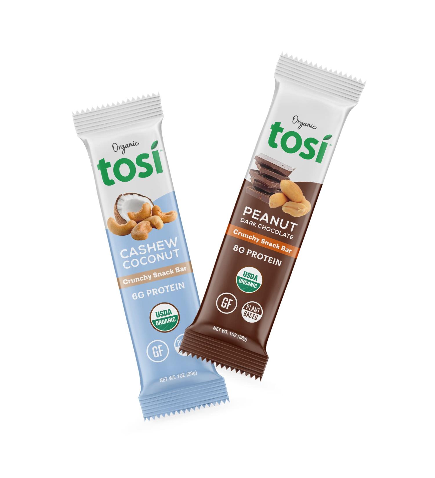 Tosi Organic SuperBites Vegan Snacks Super Combo - Peanut Dark Chocolate & Cashew Coconut, Gluten Free, Omega 3s, Fiber - 12 Pack Variety - Buy Online on GoSupps.com