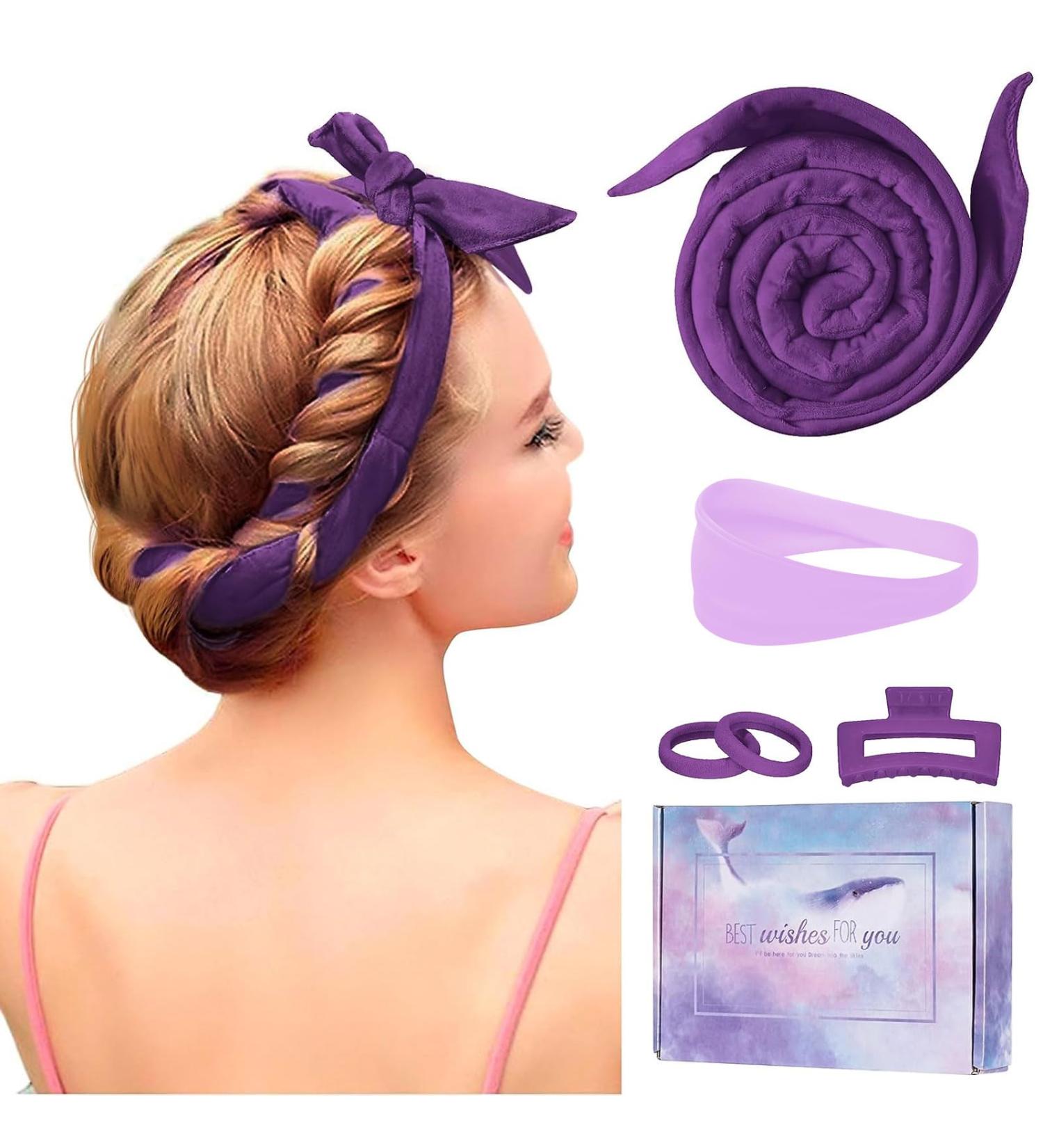 Lock Winder Curls Without Heat - 60 Extra-Long Heatless Curlers for Medium to Long Hair | DIY Overnight Hair Curling Set (Purple) - Buy Online on GoSupps.com