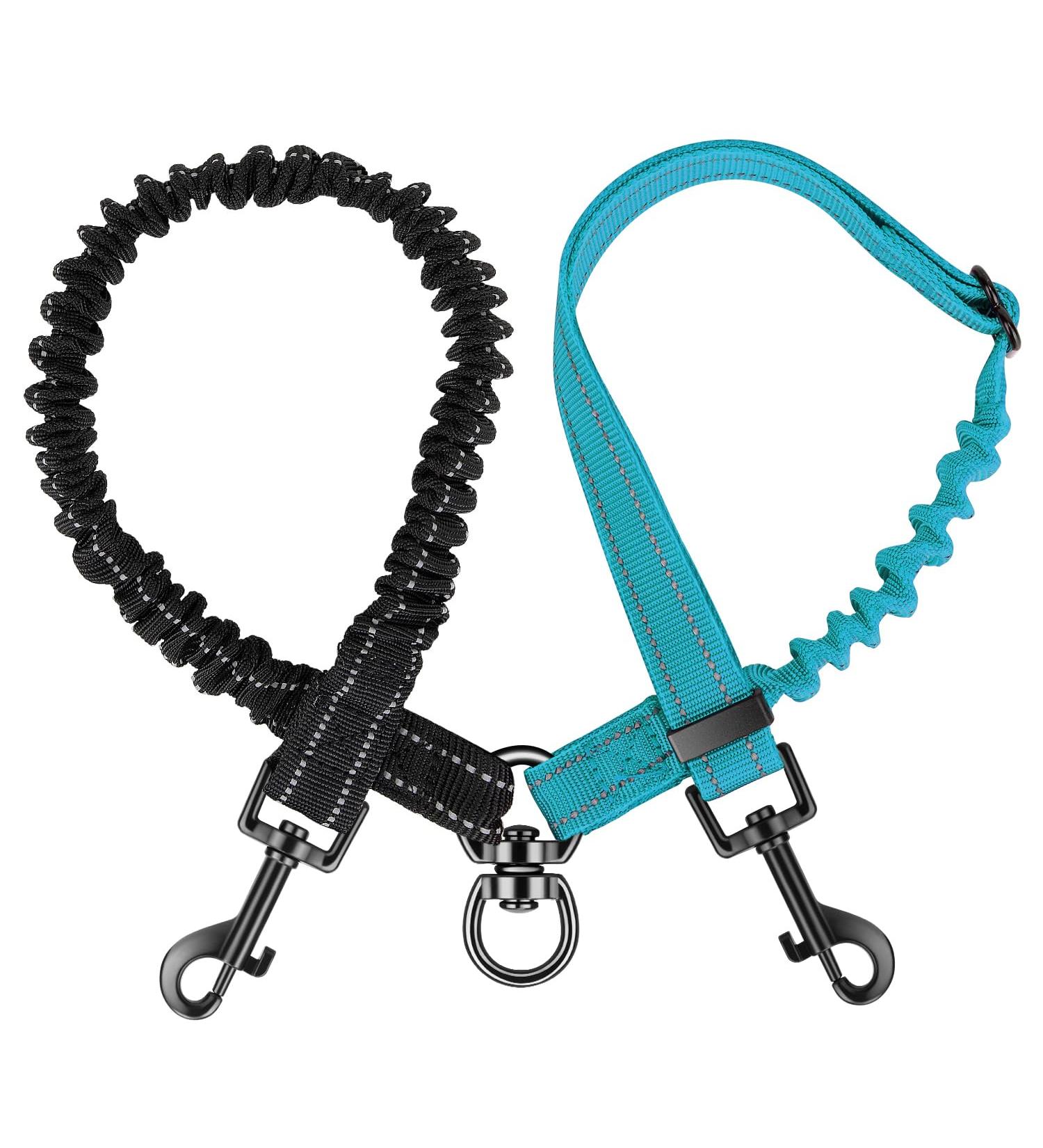 Buy NASJAC Double Dog Leash - No Tangle 360 Rotatable Adjustable Bungee Reflective Leash for Small Medium & Large Dogs - 2-Color Black & Aquamarine - Buy Online on GoSupps.com