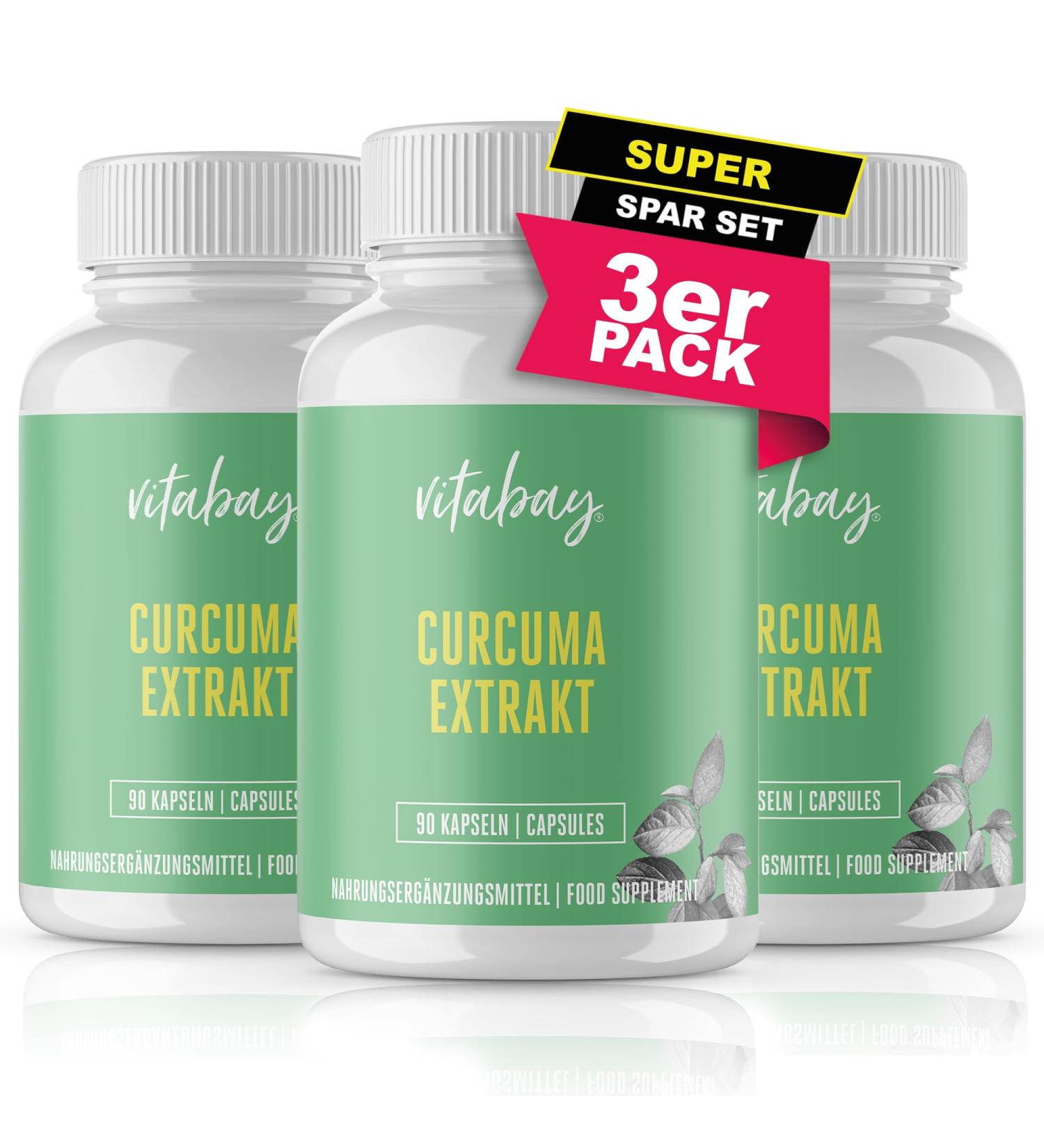 Vitabay Turmeric Capsules 500mg - High Dose Vegan Curcumin with Pepper (270 Capsules 3 Pack) - Best Turmeric Extract for Health Benefits - Buy Online on GoSupps.com