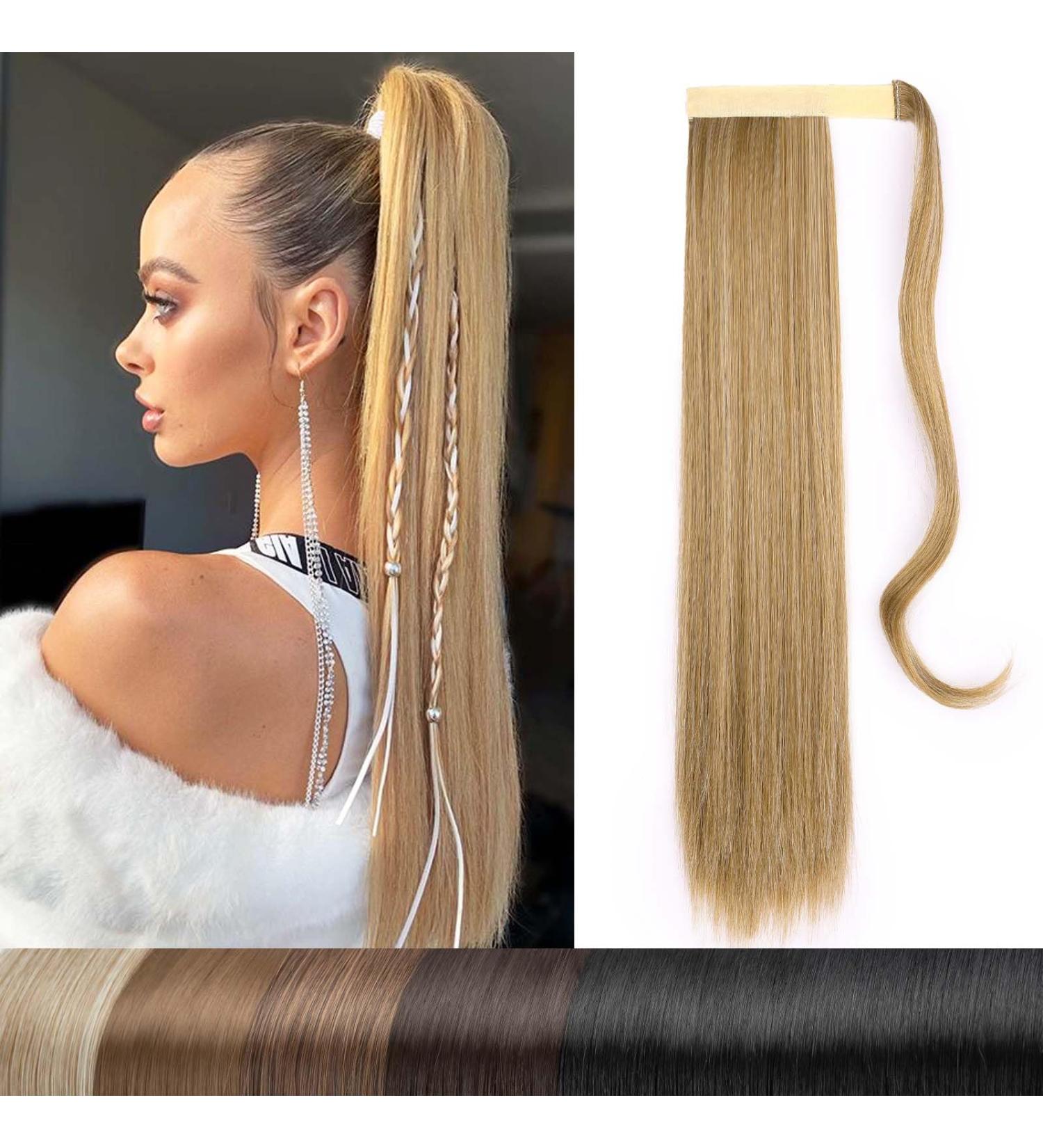 22-Inch Long Straight Ponytail Extension - Dark Blonde Mix (m27/613#) - Synthetic Hair Wrap Around - 110g Magic Paste - Buy Online on GoSupps.com