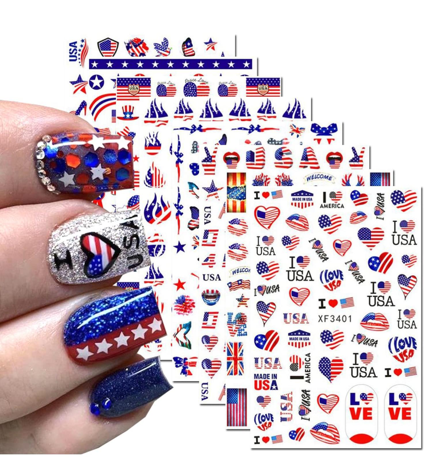 8 Sheets 3D Independence Day Nail Art Stickers - Patriotic USA Design for 4th of July, Memorial Day - DIY Nail Decor - Buy Online on GoSupps.com