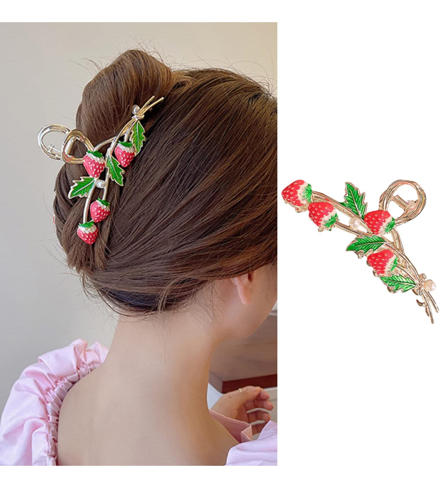 Red Strawberry Hair Claw Clip for Thick Hair - Large Gold Barrette for Women - Cute Hair Ornament - Buy Online on GoSupps.com