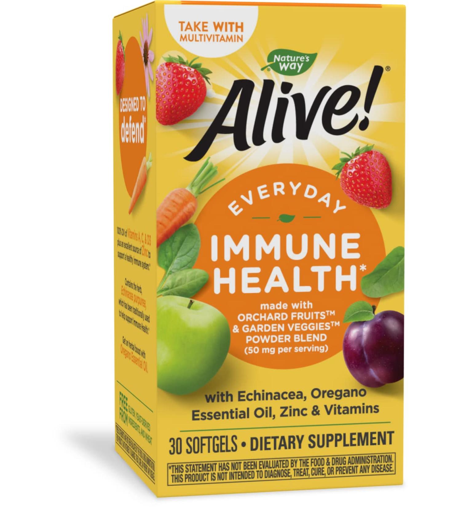 Nature's Way Alive! Everyday Immune Health Softgels - Echinacea, Zinc for Immune Support - 30 Count - Buy Online on GoSupps.com