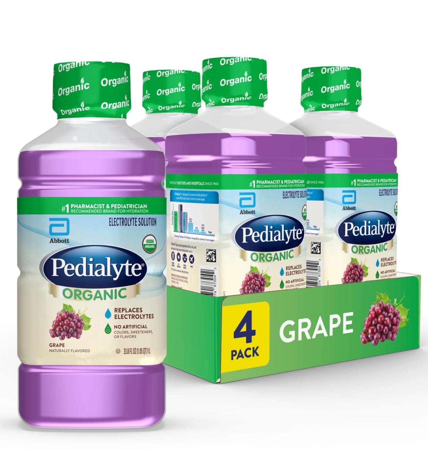 Pedialyte Organic Electrolyte Drink with Zinc - Grape Flavor 1L (Pack of 4) - Buy Online on GoSupps.com