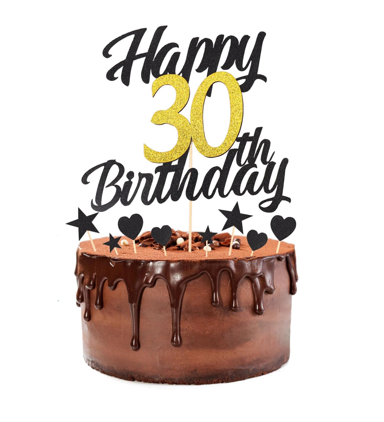 30th Birthday Cake Topper Set - 9 Pieces Black Gold Decor for Men & Women | Happy Birthday Decorations | Alegre Cake Toppers - Buy Online on GoSupps.com