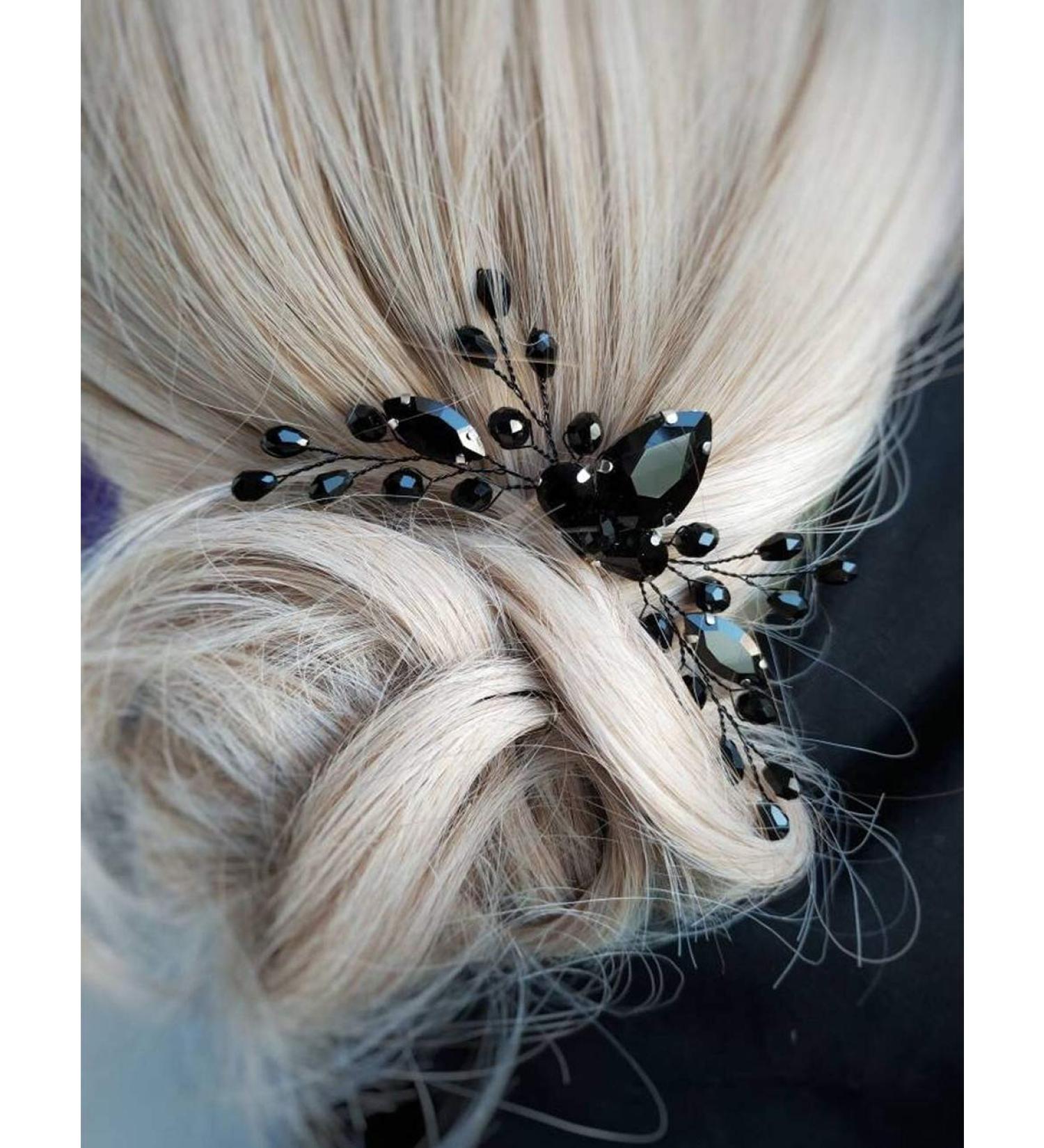 Anglacesmade Bridal Black Crystal Hair Comb Marquise Back Comb Wedding Headpiece Prom Party Festival Hair Accessories for Women and Girls - Buy Online on GoSupps.com