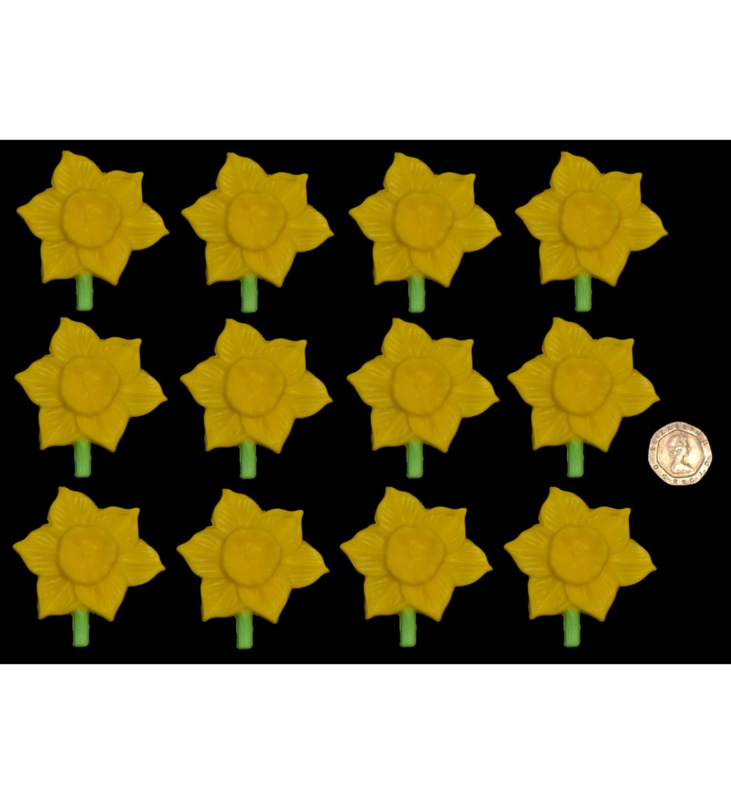 12 x Edible 3D Yellow Daffodils 20 colours toppers decorations cake (Yellow)