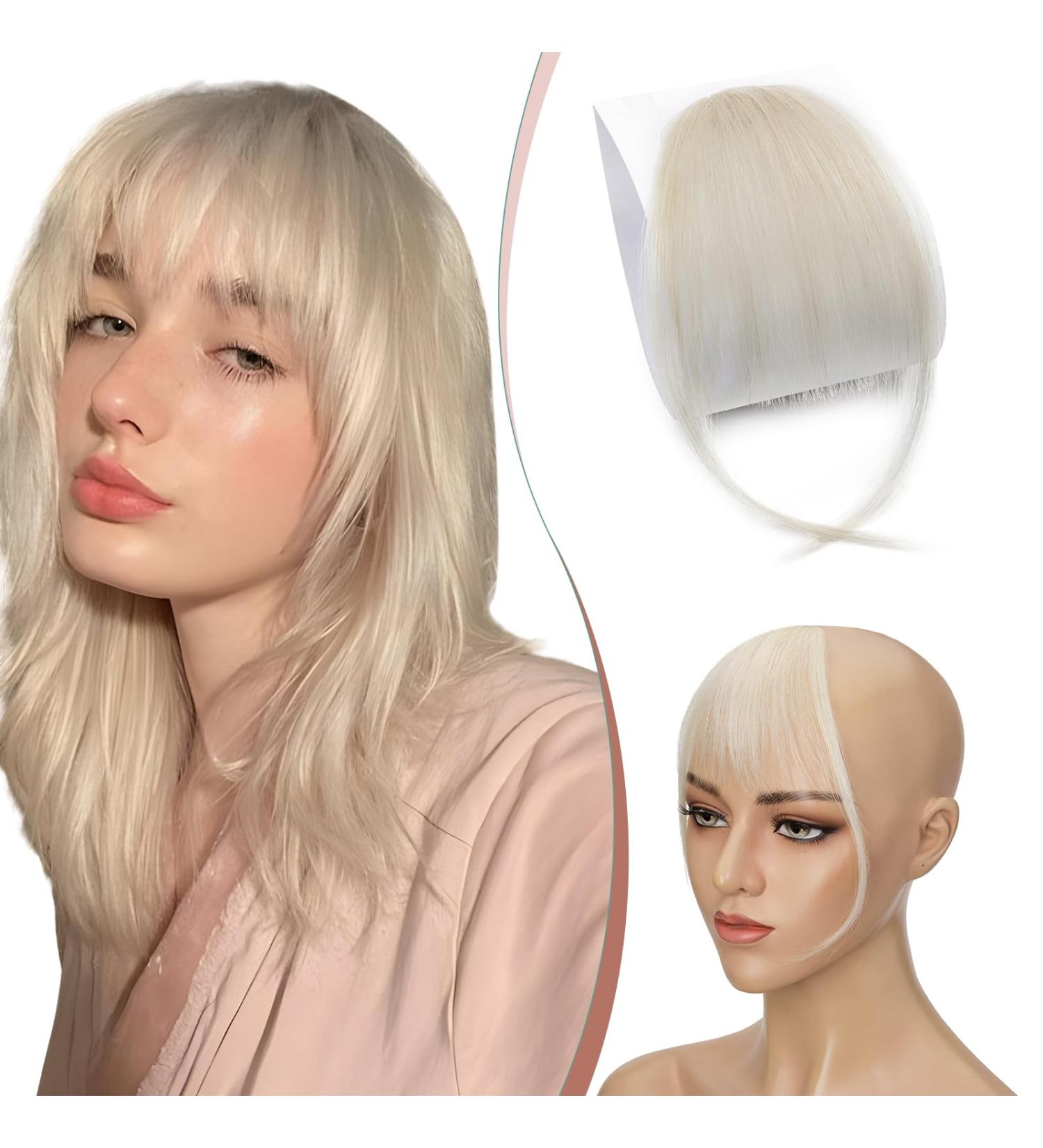 Elailite Clip in Fringe Human Hair Wispy Air Bangs (Super Thin Type) - 100% Real Remy Natural Hair Bangs 5 Inch With Temples Hair Piece 15g - #60 Platinum Blonde - Buy Online on GoSupps.com