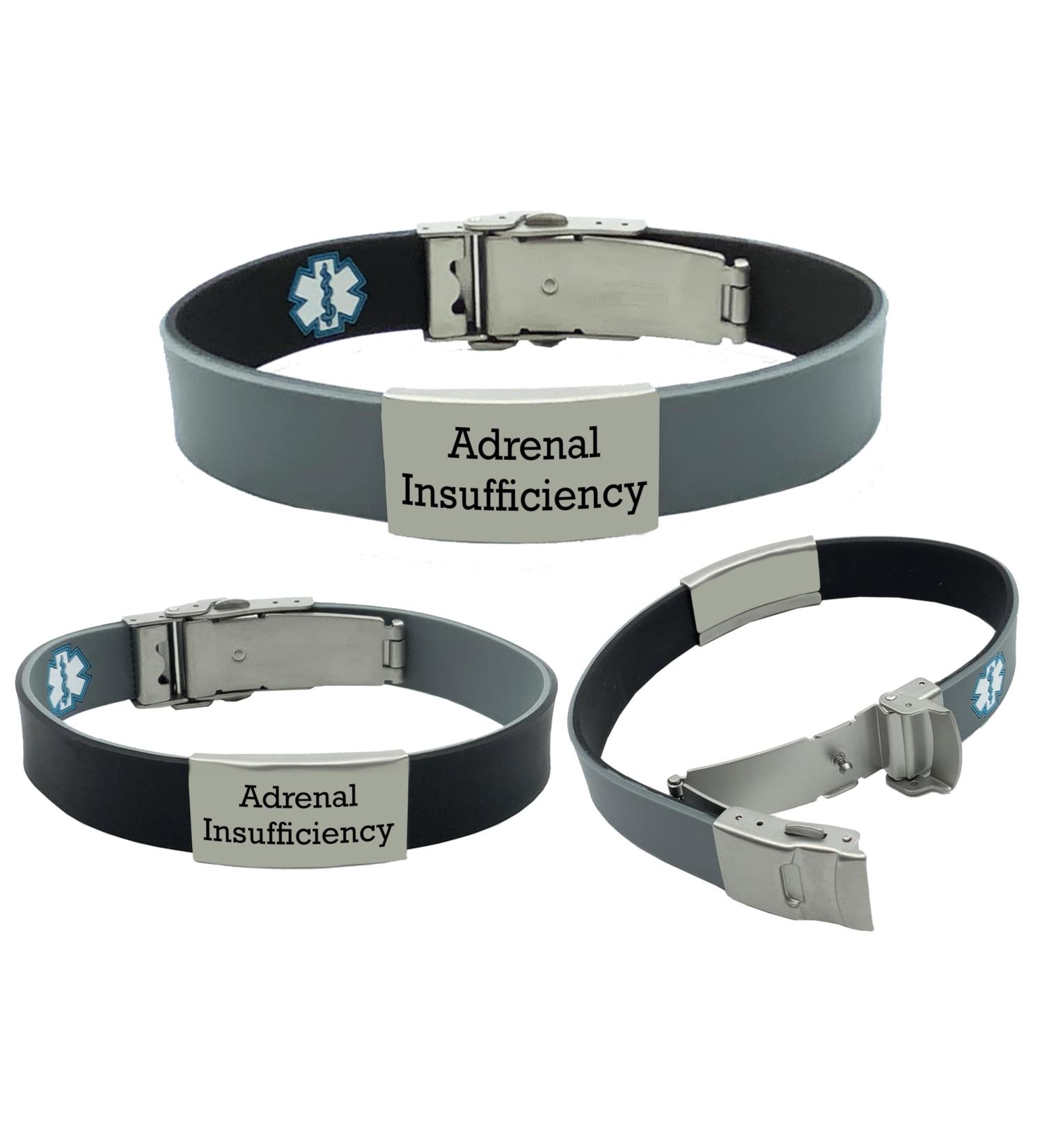 Adrenal Insufficiency Reversible Medical Alert Bracelet for Men & Women - Black/Gray | Sport/Slim Design - Buy Online on GoSupps.com