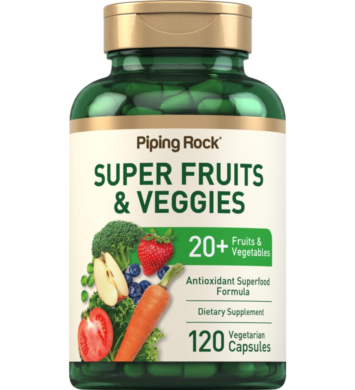 Piping Rock Fruits and Veggies Supplement | 120 Capsules | Plus 20 Fruit and Vegetables | Antioxidant Superfood Formula | Daily Multivitamin | Vegetarian Non-GMO Gluten Free - Buy Online on GoSupps.com
