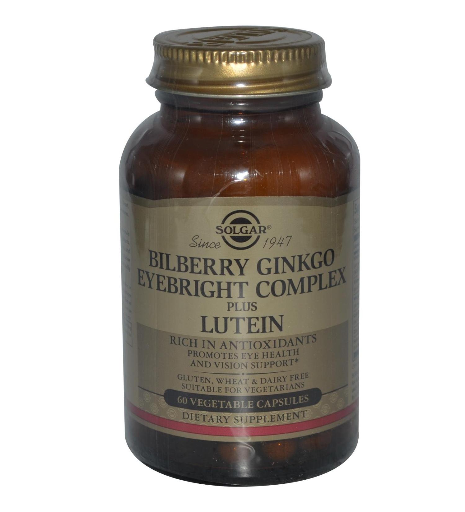 Bilberry Ginkgo Eyebright Complex Plus Lutein, 60 Vegetable Capsules, Solgar