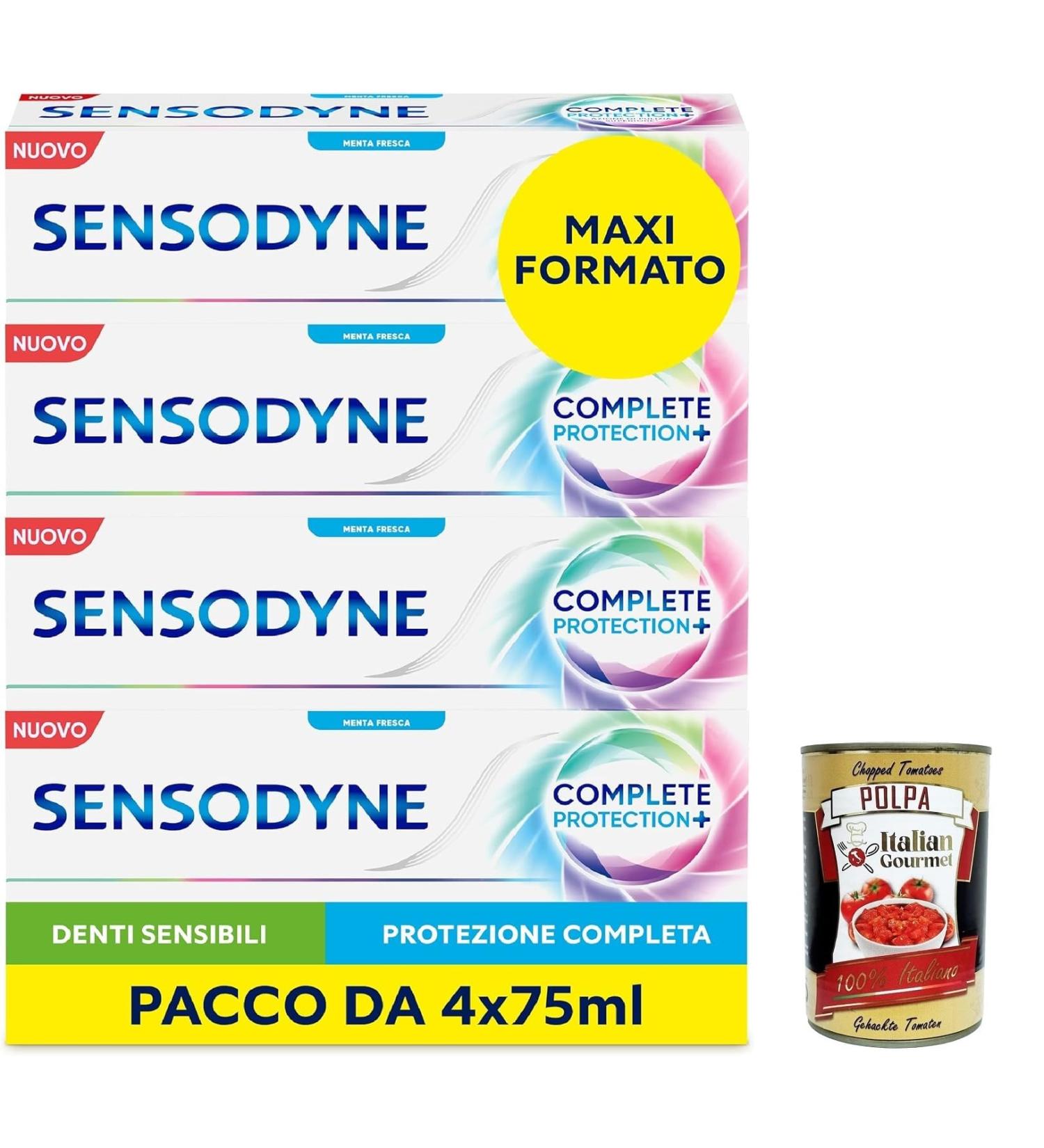  Italian Gourmet E.R. Sensodyne Complete Protection+ Daily Toothpaste for sensitive teeth healthy gums and fresh breath against cavities and plaque fresh mint maxi size 4 x 75 ml - Buy Online on GoSupps.com