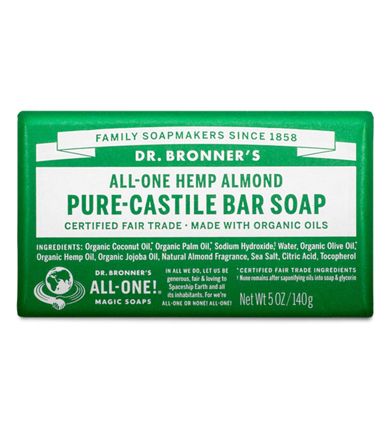 Dr. Bronner's Almond Pure-Castile Bar Soap 5oz 12-Pack - Organic Oils Face Body Hair - Gentle & Moisturizing - Vegan & Cruelty-Free - Buy Online on GoSupps.com
