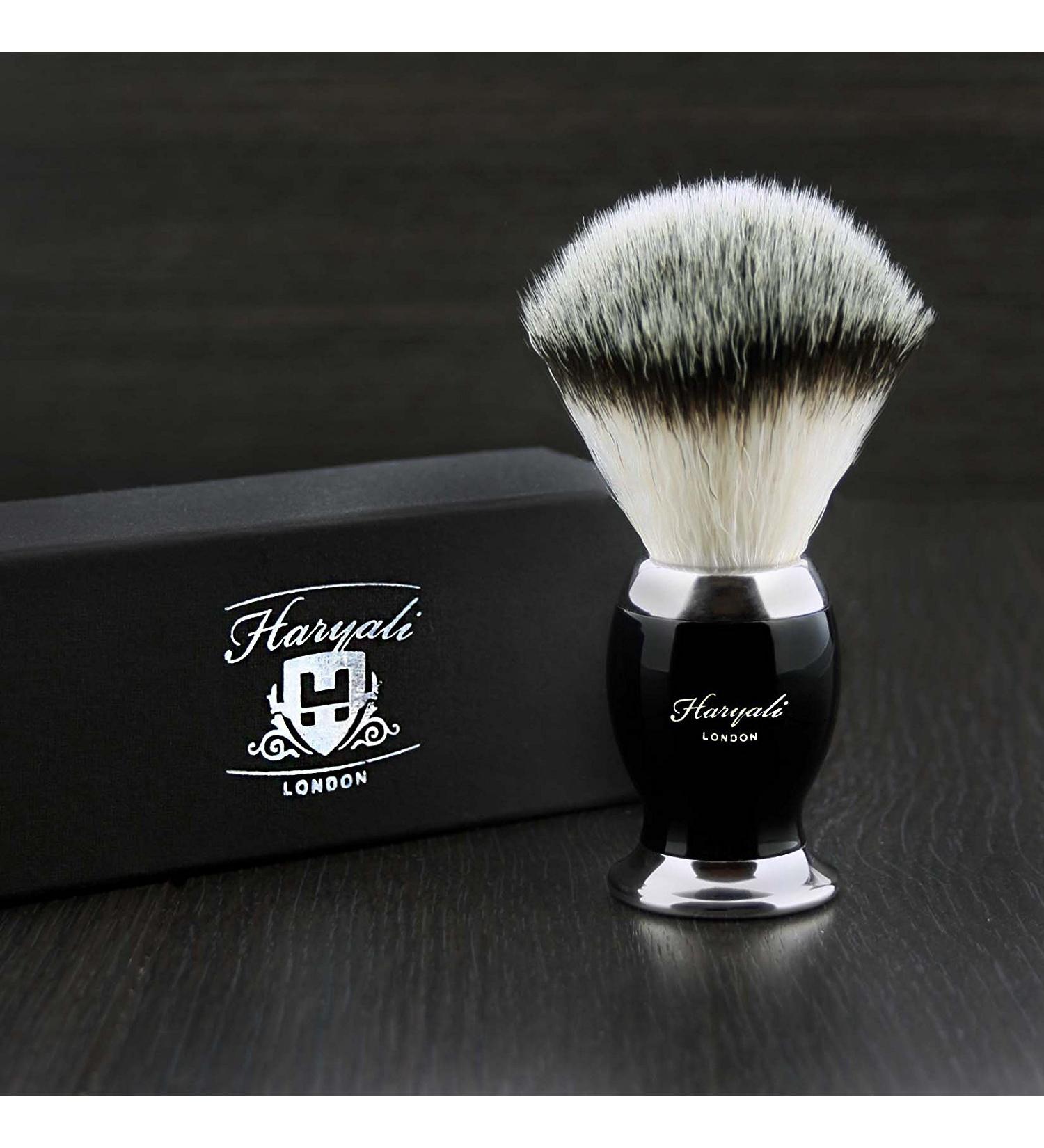 Men Badger Synthetic Hair Shaving Brush with & Black & Metal Color Base. COMES IN DESIGNER BOX - Perfect for every gentleman