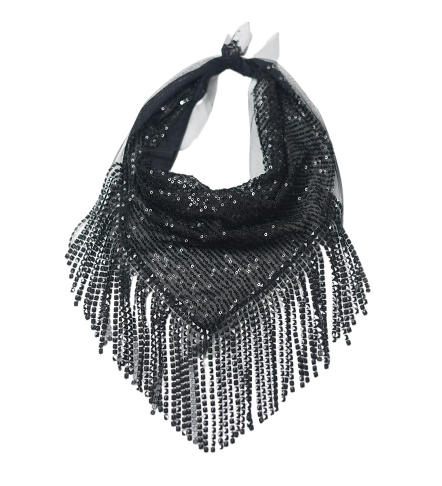 Oralgo's Beautiful Black Square Hair Scarf with Rhinestones - Elegant Turban & Headgear for Women Perfect for Hen Parties & Special Occasions - Buy Online on GoSupps.com