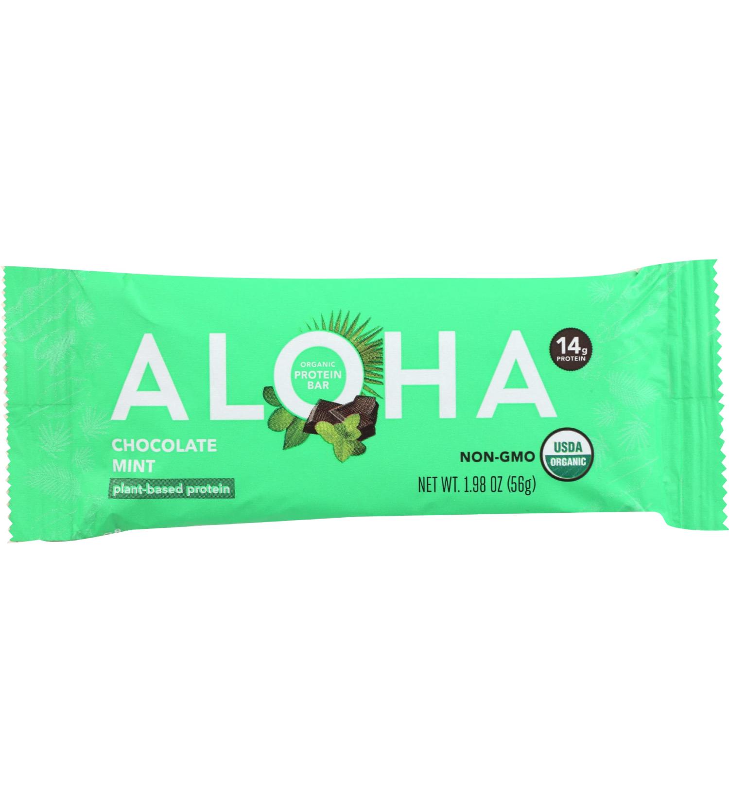 Aloha Organic Chocolate Mint Protein Bars 14g Plant-Based Protein USDA Certified Organic Gluten Free & Non-GMO 56 Gm (Pack of 12) Chocolate 12-Pack - Buy Online on GoSupps.com