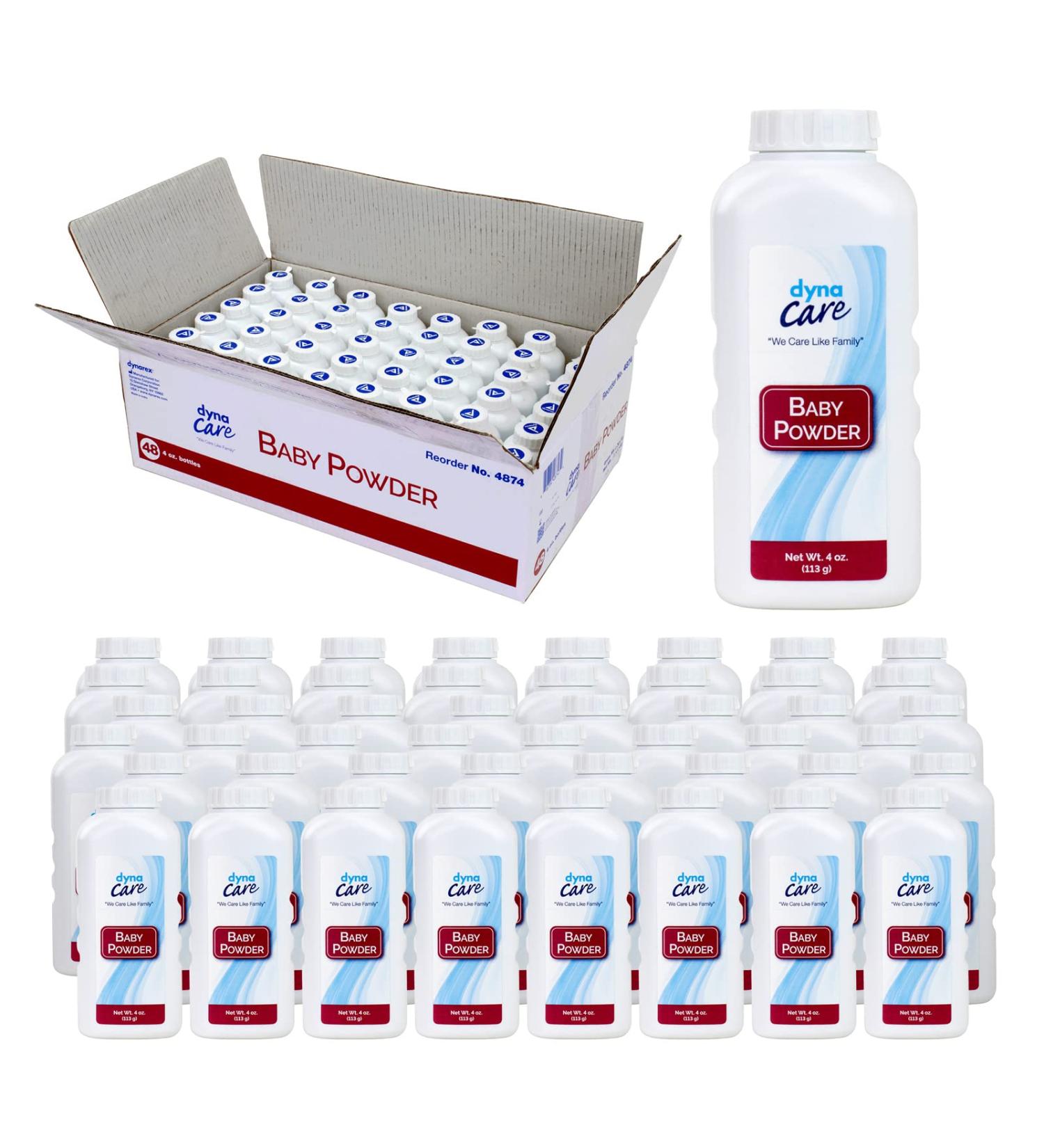 Dynarex Baby Powder 4 oz 48-Pack - Talcum Powder for Men, Women, Kids & Elderly - Moisture Absorber, Prevents Itching & Chafing - Gentle On Skin - Hospital & Home Use - Buy Online on GoSupps.com