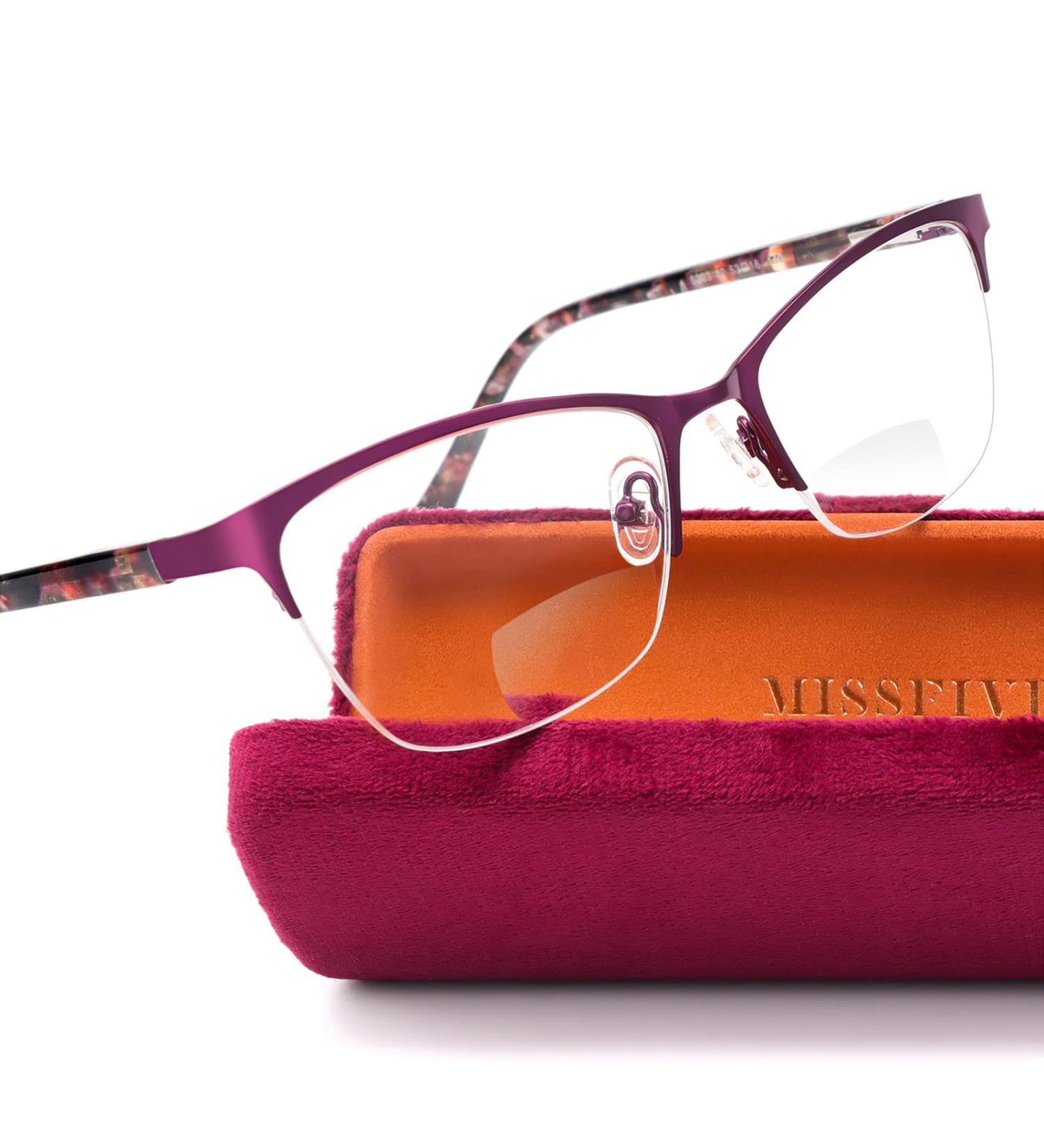 Missfive Bifocal Reading Glasses for Women - Blue Light Blocking Metal Spring Hinge Trendy Dual-Use Readers with Hard Case - Buy Online on GoSupps.com